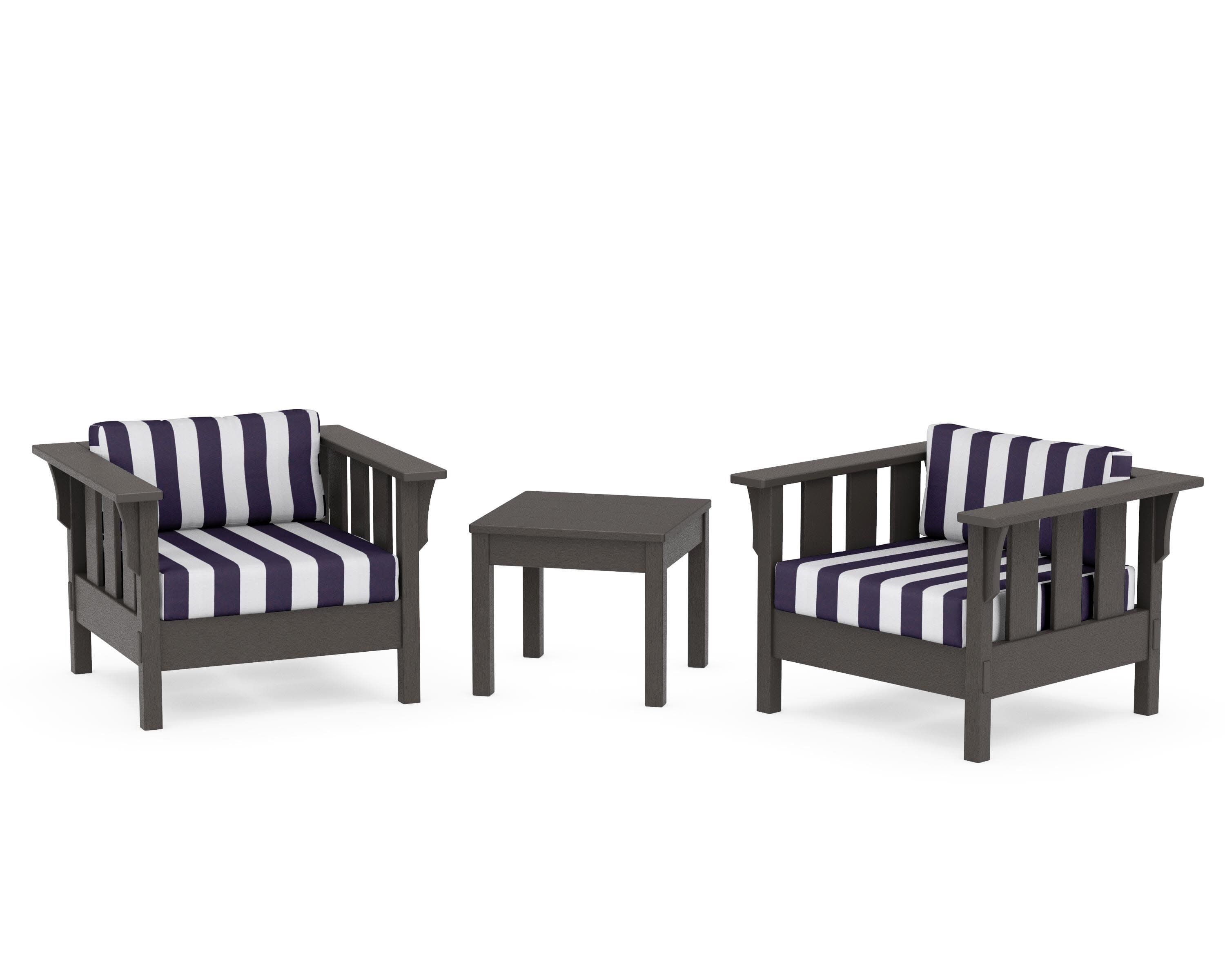Acadia 3-Piece Deep Seating Set in Vintage Coffee / Cabana Stripe Navy