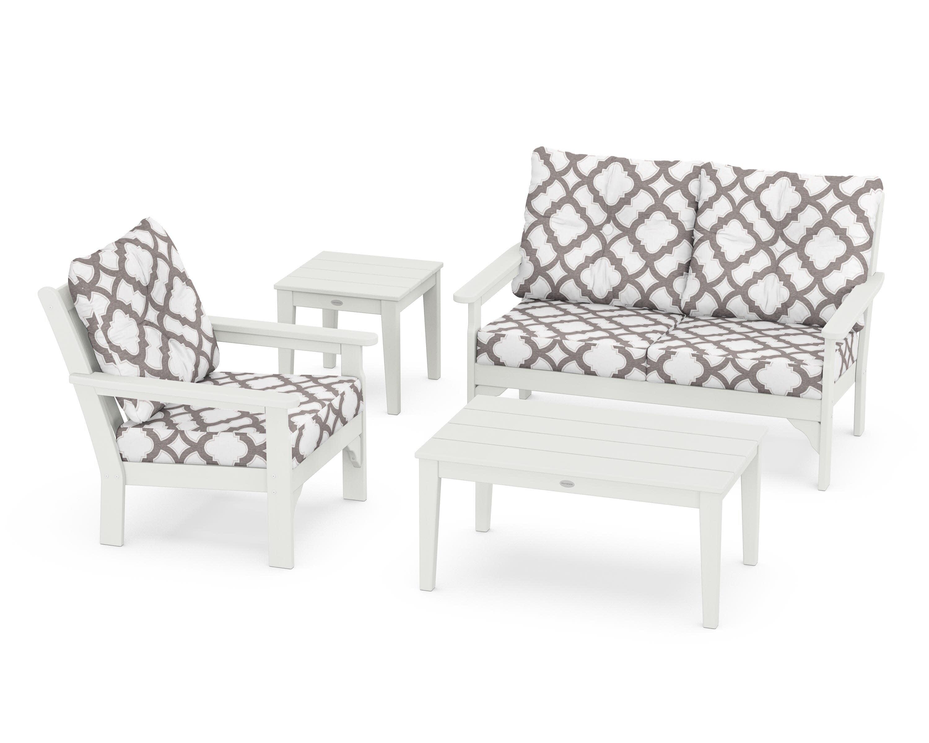 Vineyard 4-Piece Deep Seating Set in Vintage White / Trellis Grey Mist