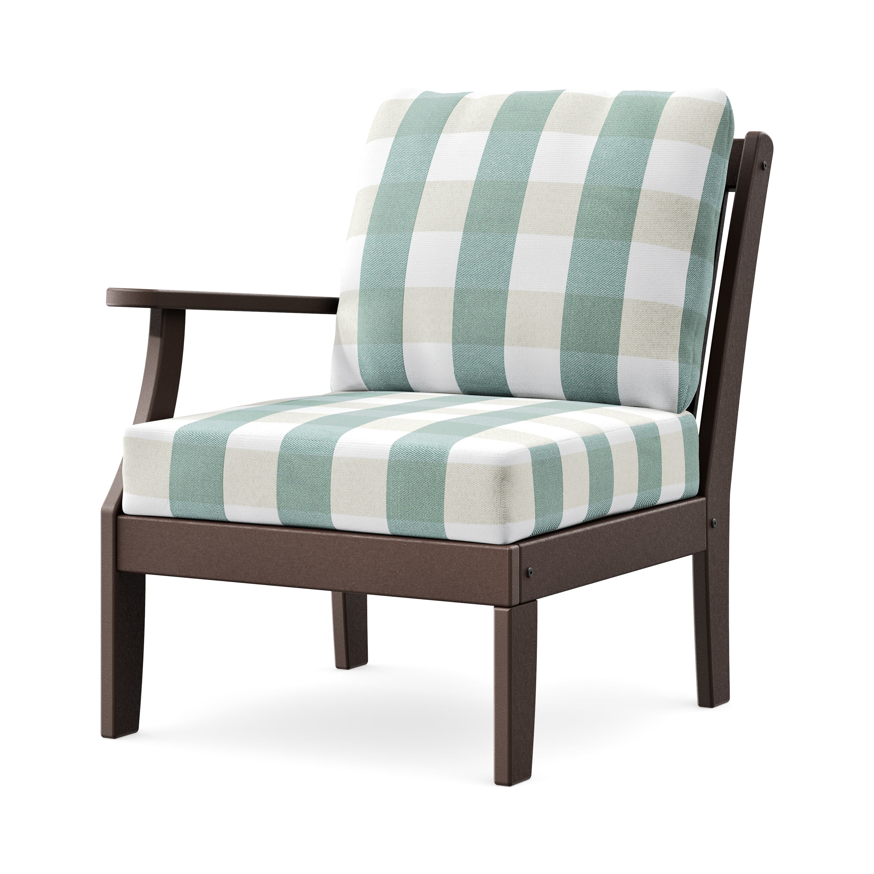Braxton Modular Left Arm Chair in Mahogany / Buffalo Plaid Glacier Spa