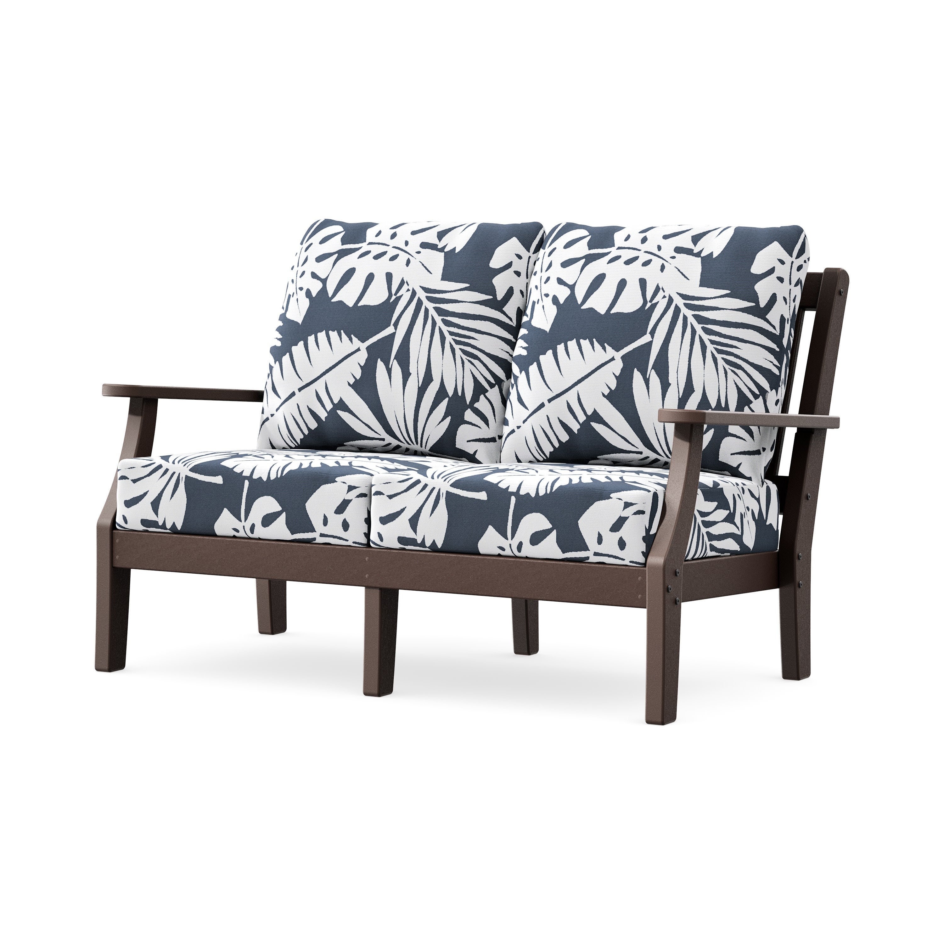 Chinoiserie Deep Seating Loveseat in Mahogany / Leaf Marine Indigo