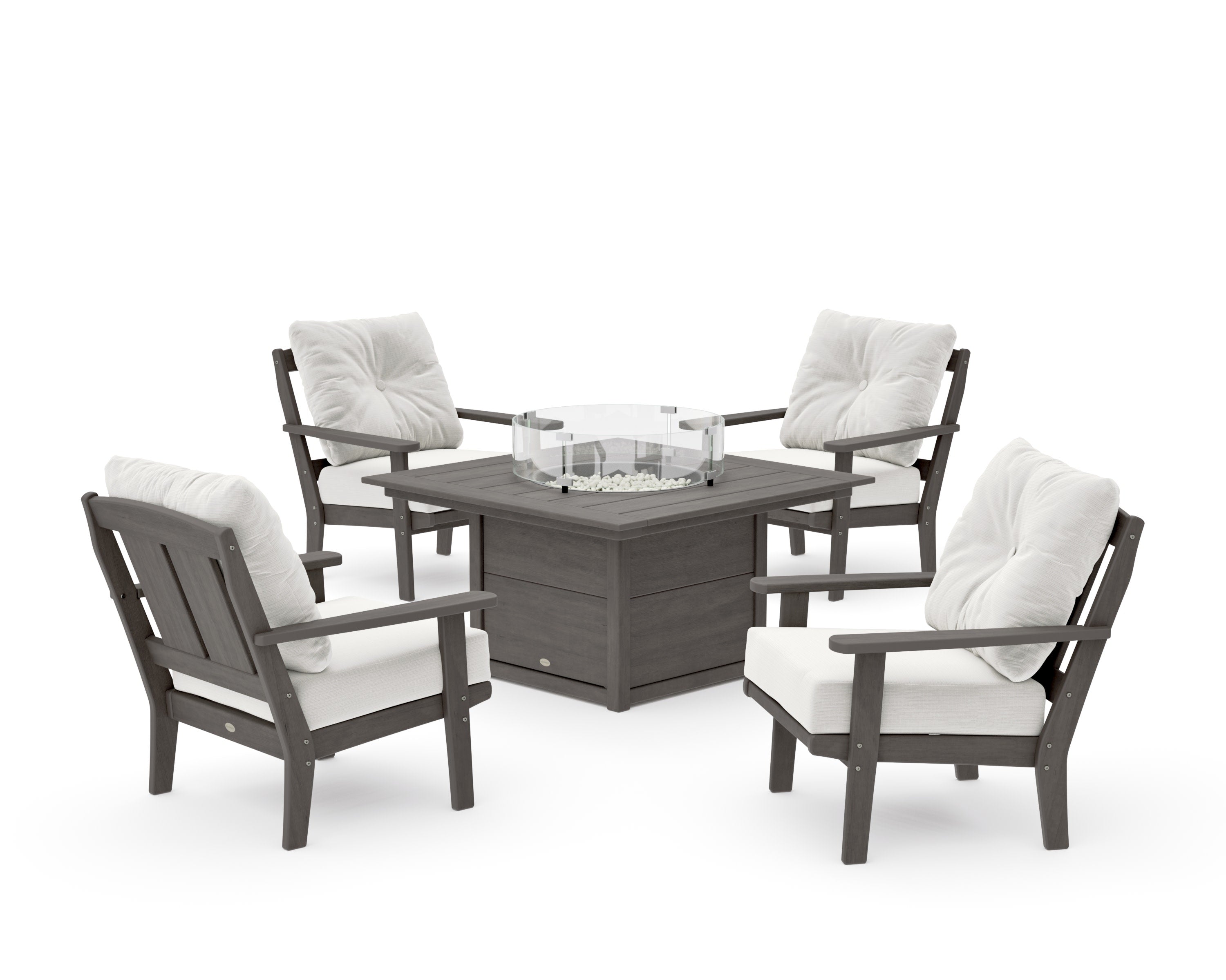 Mission 5-Piece Deep Seating Set with Fire Pit Table in Driftwood / Natural Linen
