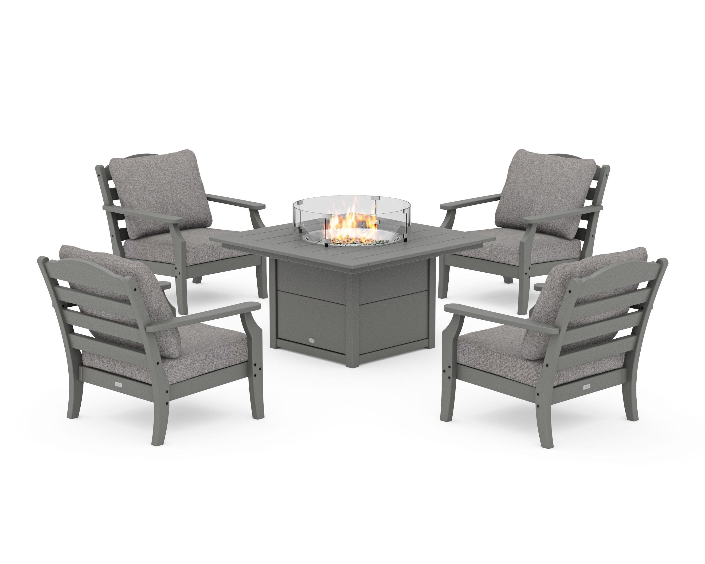 Savannah 5-Piece Deep Seating Set with Fire Pit Table in Slate Grey / Grey Mist