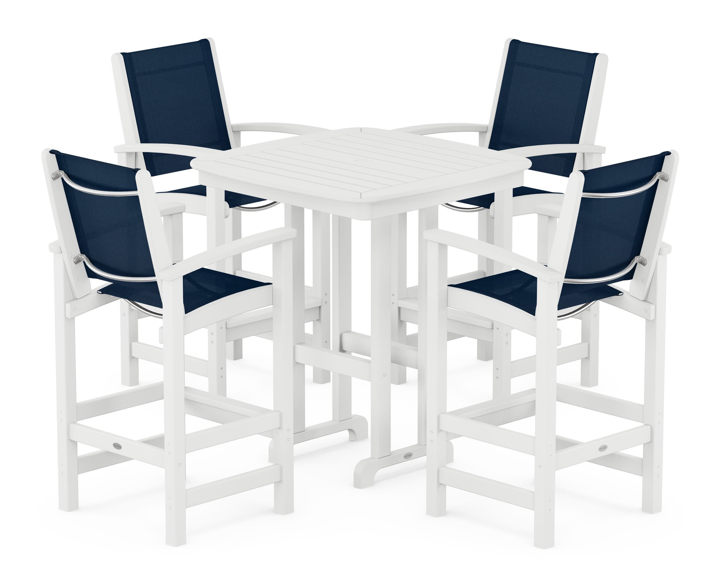 Coastal 5-Piece Bar Set in White / Navy Blue Sling
