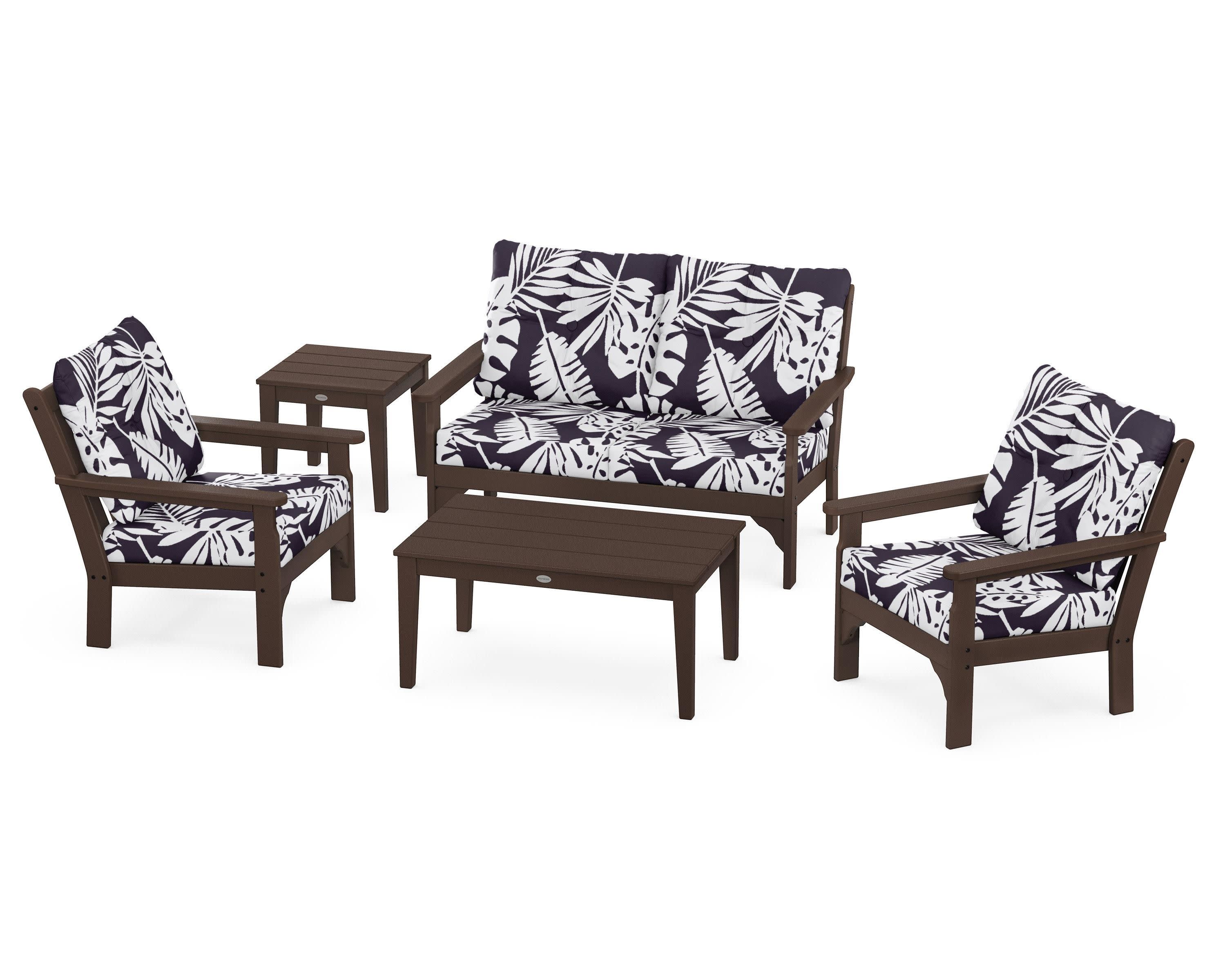 Vineyard 5-Piece Deep Seating Set in Mahogany / Leaf Navy