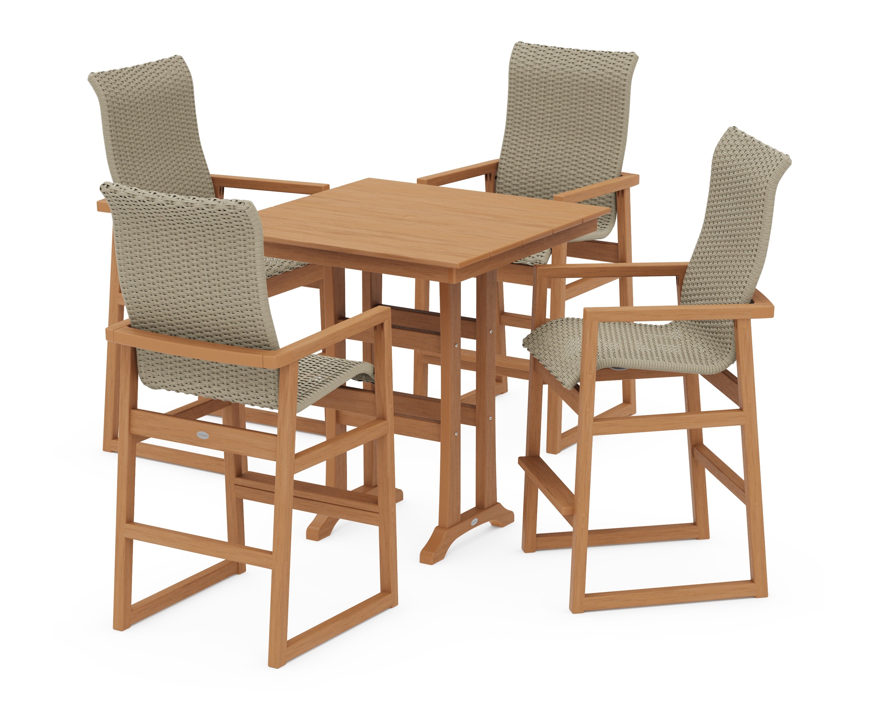 EDGE Woven Highback 5-Piece Farmhouse Bar Set with Trestle Legs in Natural / Dune Grass