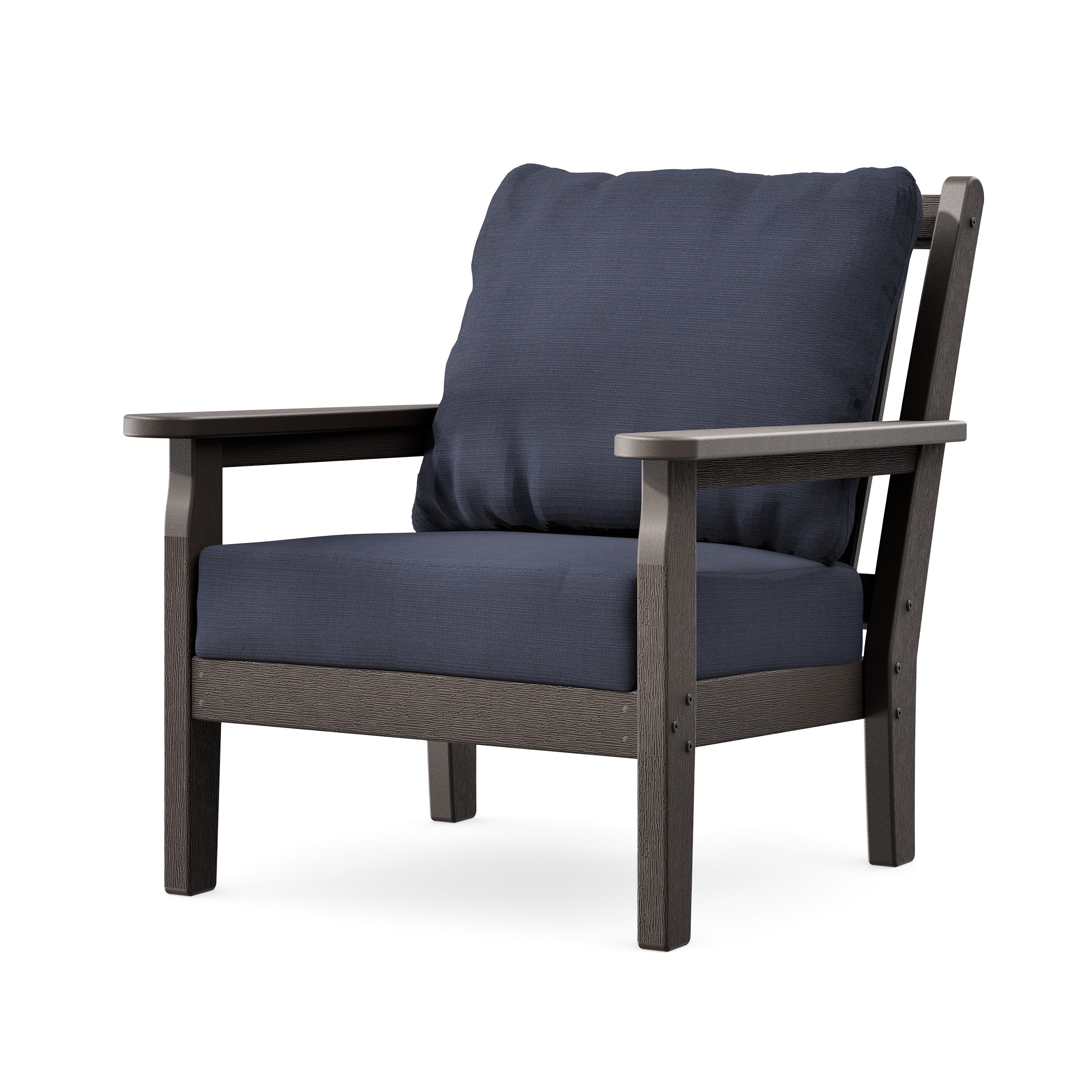 Chippendale Deep Seating Chair in Vintage Coffee / Navy Linen