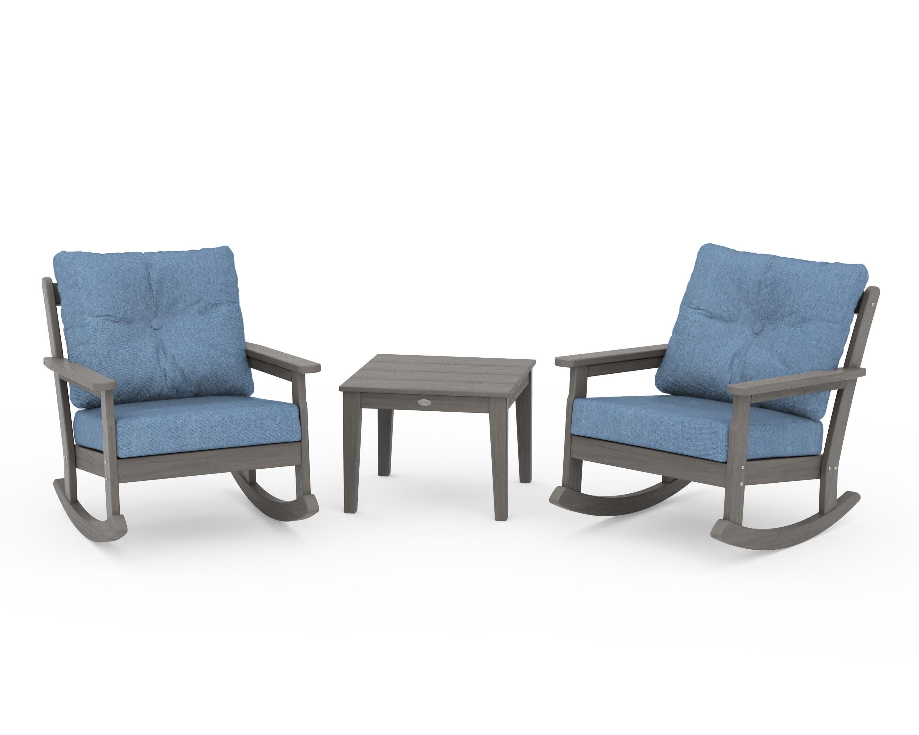 Vineyard 3-Piece Deep Seating Rocker Set in Driftwood / Sky Blue