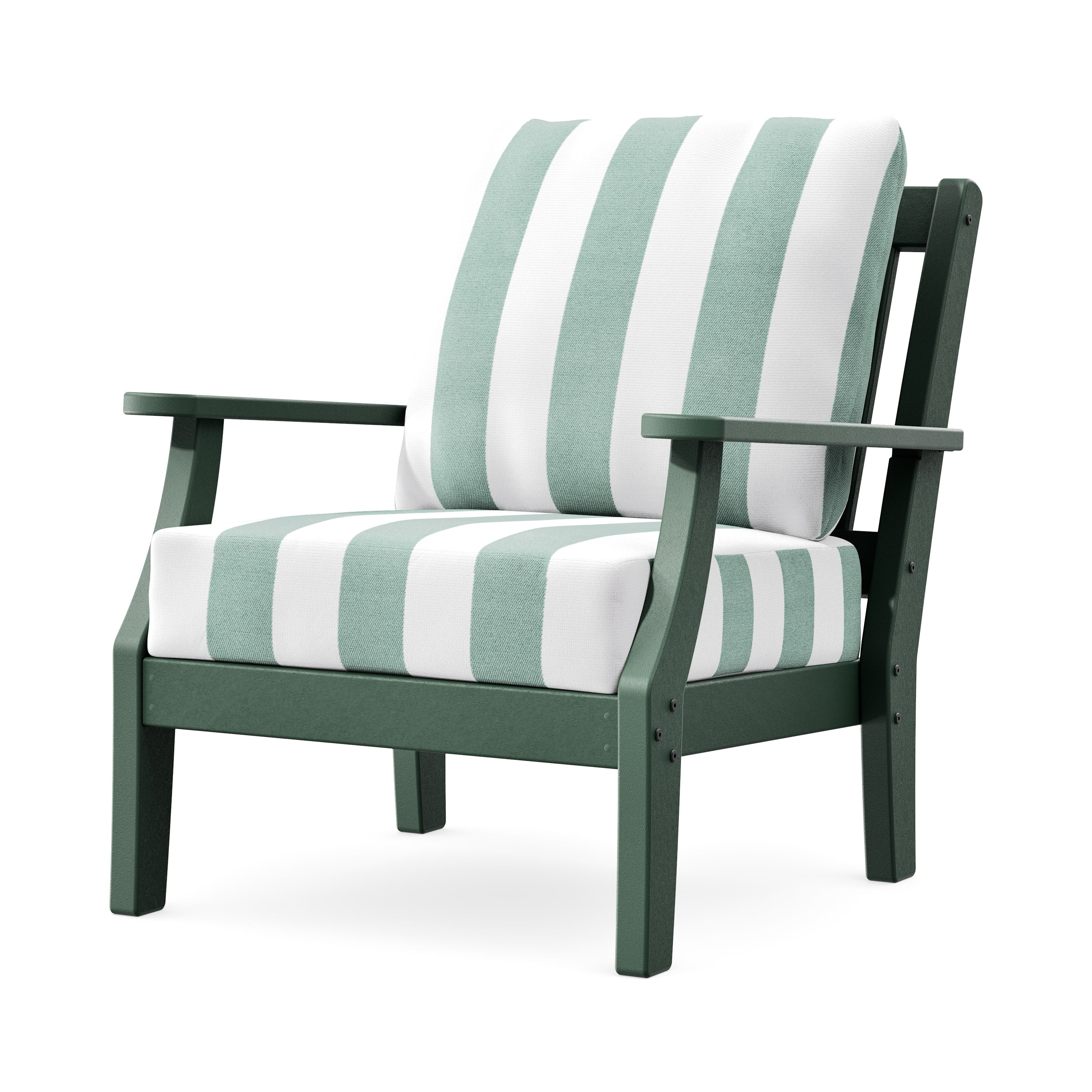 Chinoiserie Deep Seating Chair in Green / Cabana Stripe Glacier Spa