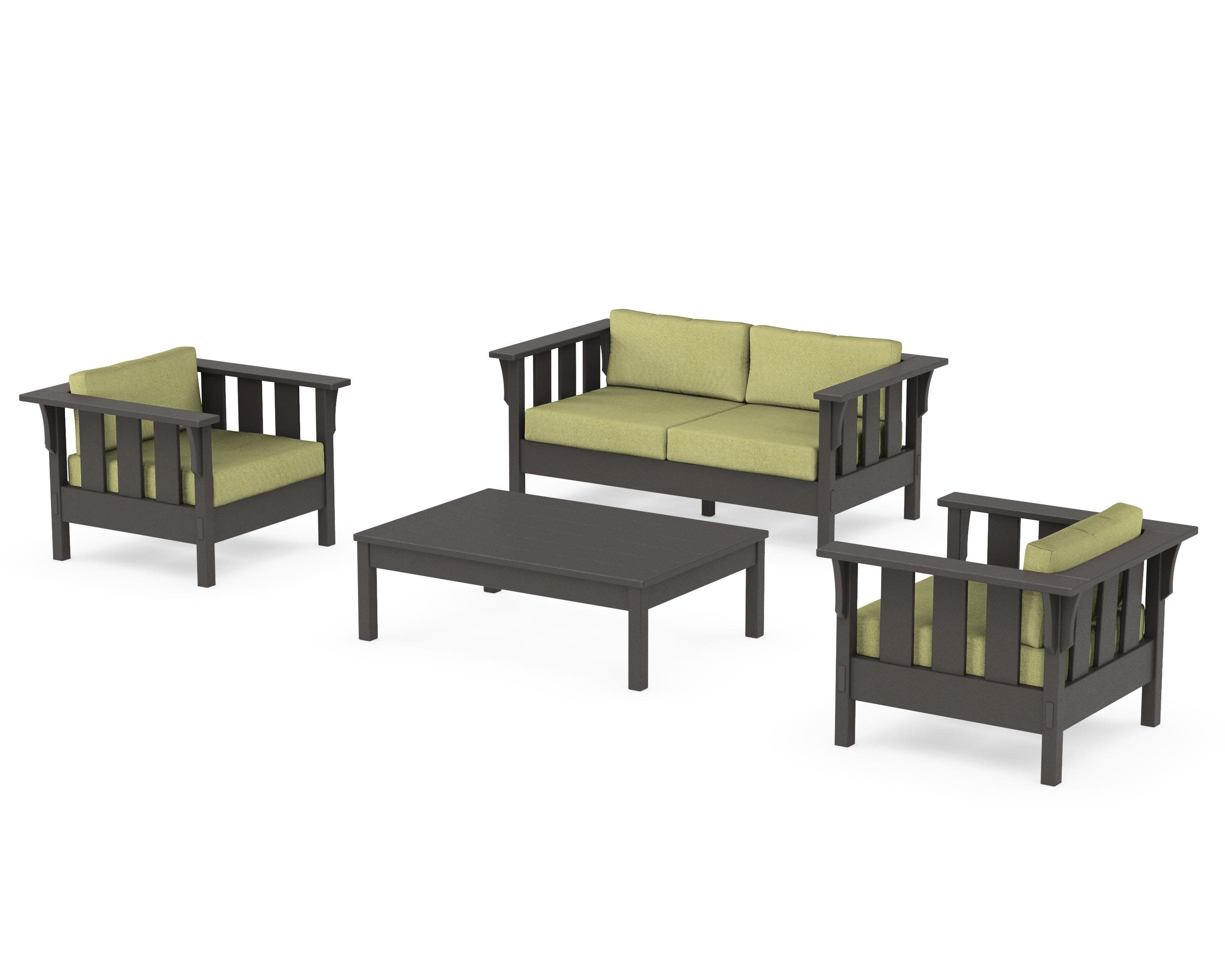 Acadia 4-Piece Deep Seating Set with Loveseat in Vintage Coffee / Chartreuse Boucle