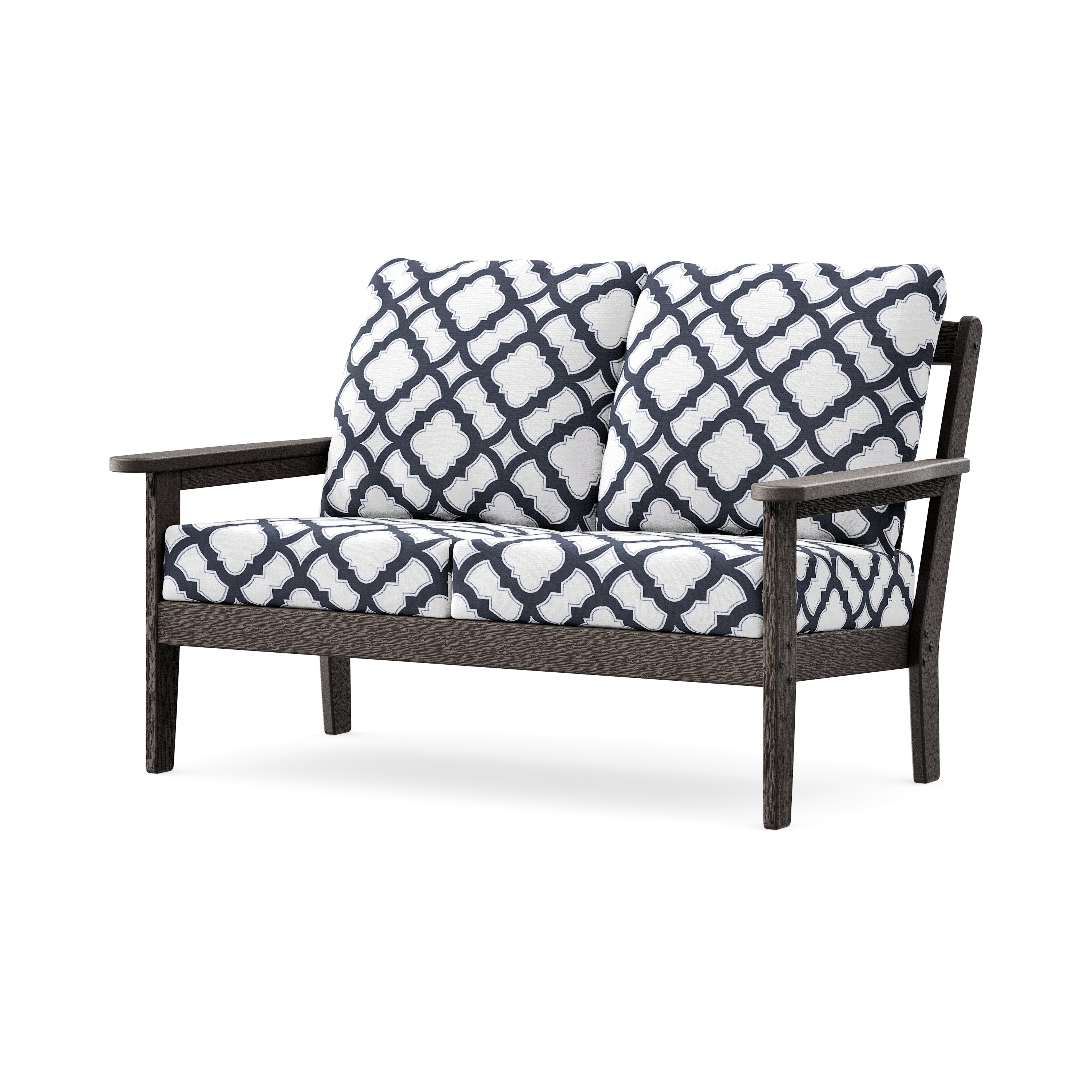 Cottage Deep Seating Loveseat in Vintage Coffee / Trellis Navy