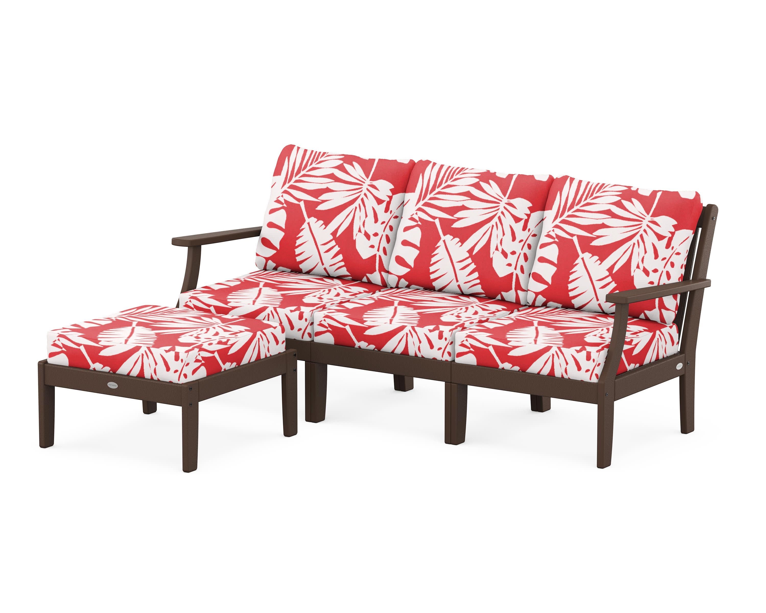 Braxton Modular 4-Piece Deep Seating Set with Ottoman in Mahogany / Leaf Crimson