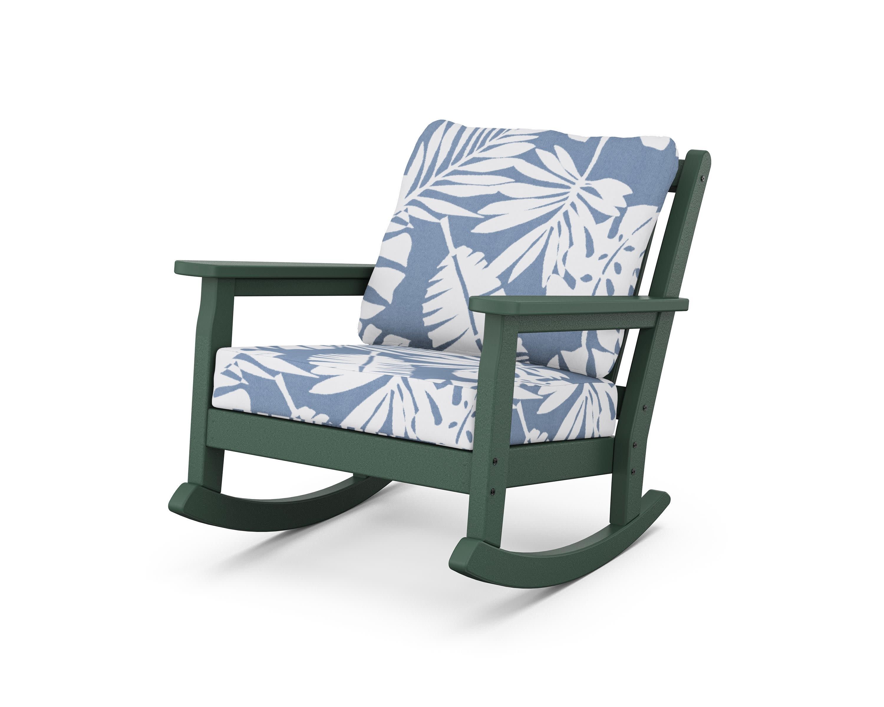 Chippendale Deep Seating Rocking Chair in Green / Leaf Sky Blue