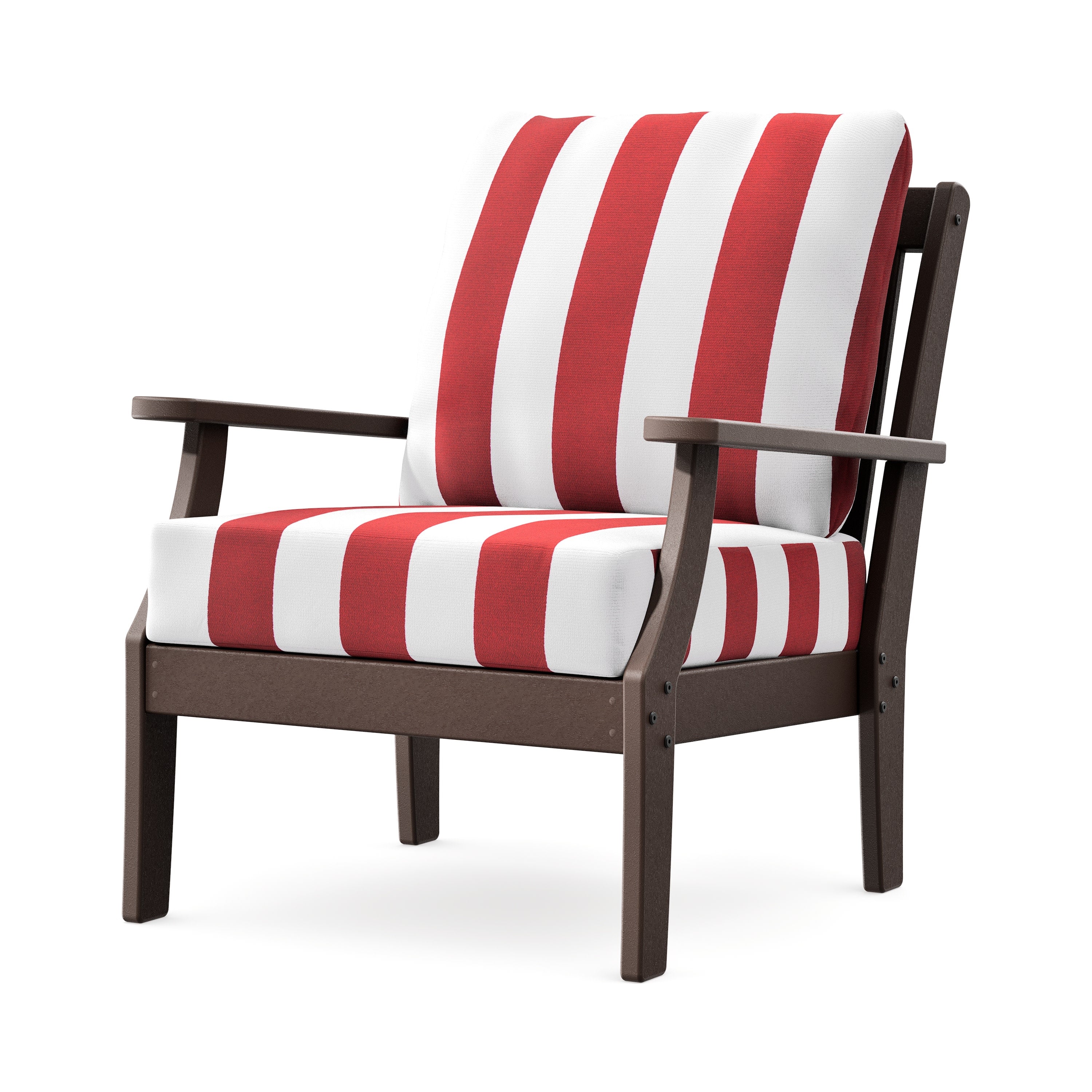 Braxton Deep Seating Chair in Mahogany / Cabana Stripe Crimson