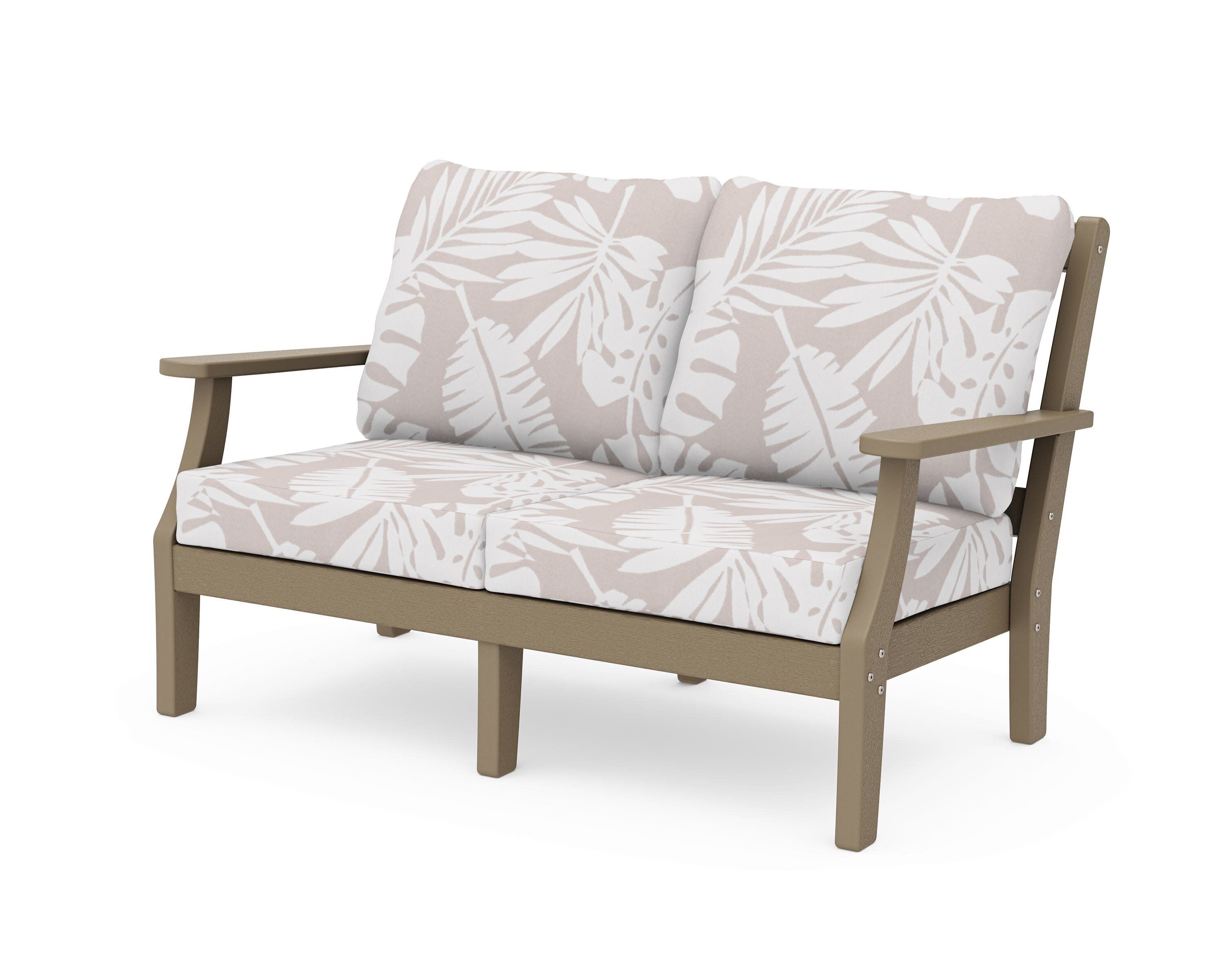 Chinoiserie Deep Seating Loveseat in Vintage Sahara / Leaf Dune Burlap