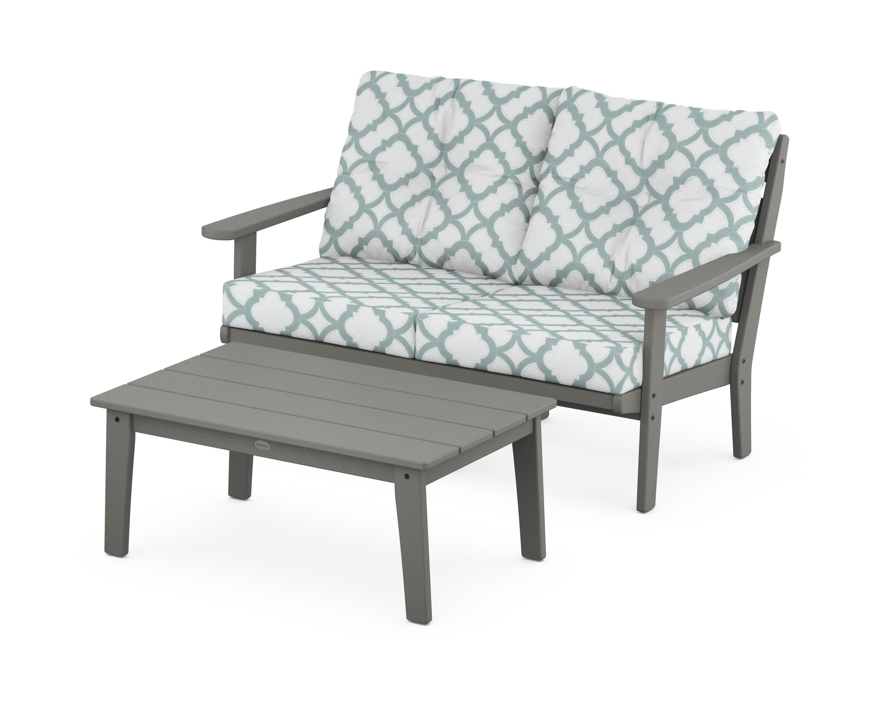 Lakeside 2-Piece Lounge Loveseat Set in Slate Grey / Trellis Glacier Spa