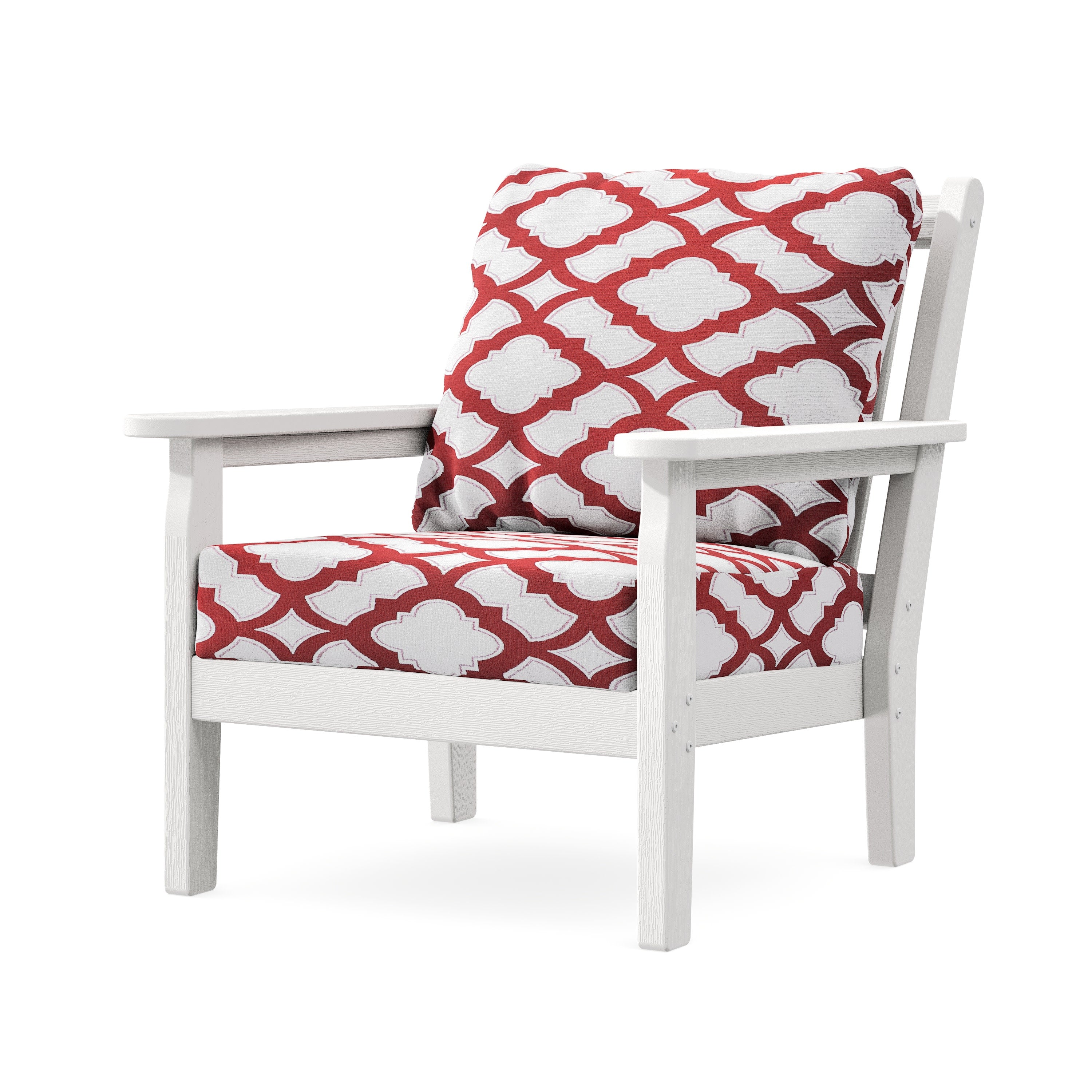 Chippendale Deep Seating Chair in Vintage White / Trellis Crimson