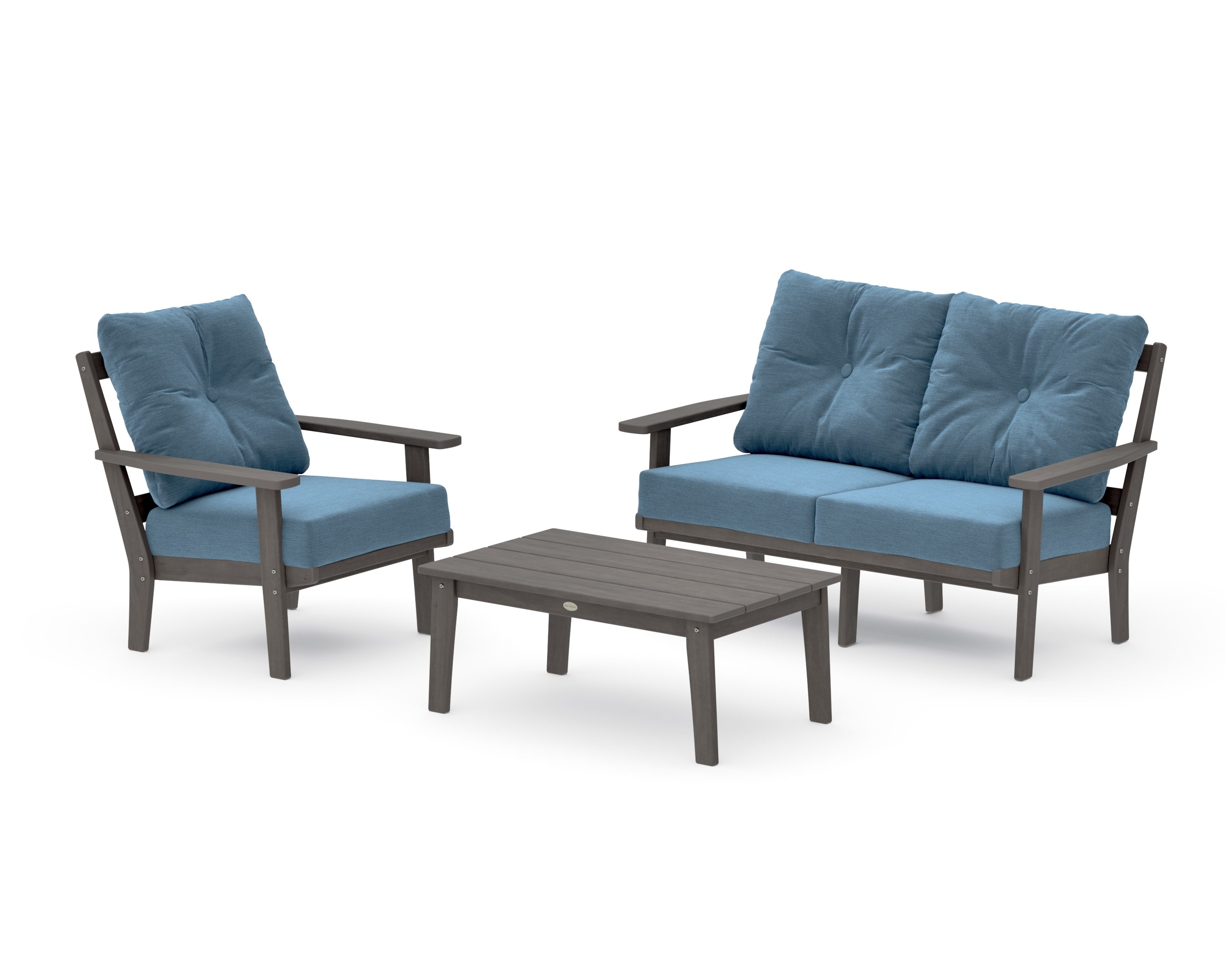Oxford 3-Piece Deep Seating Set with Loveseat in Driftwood / Sky Blue