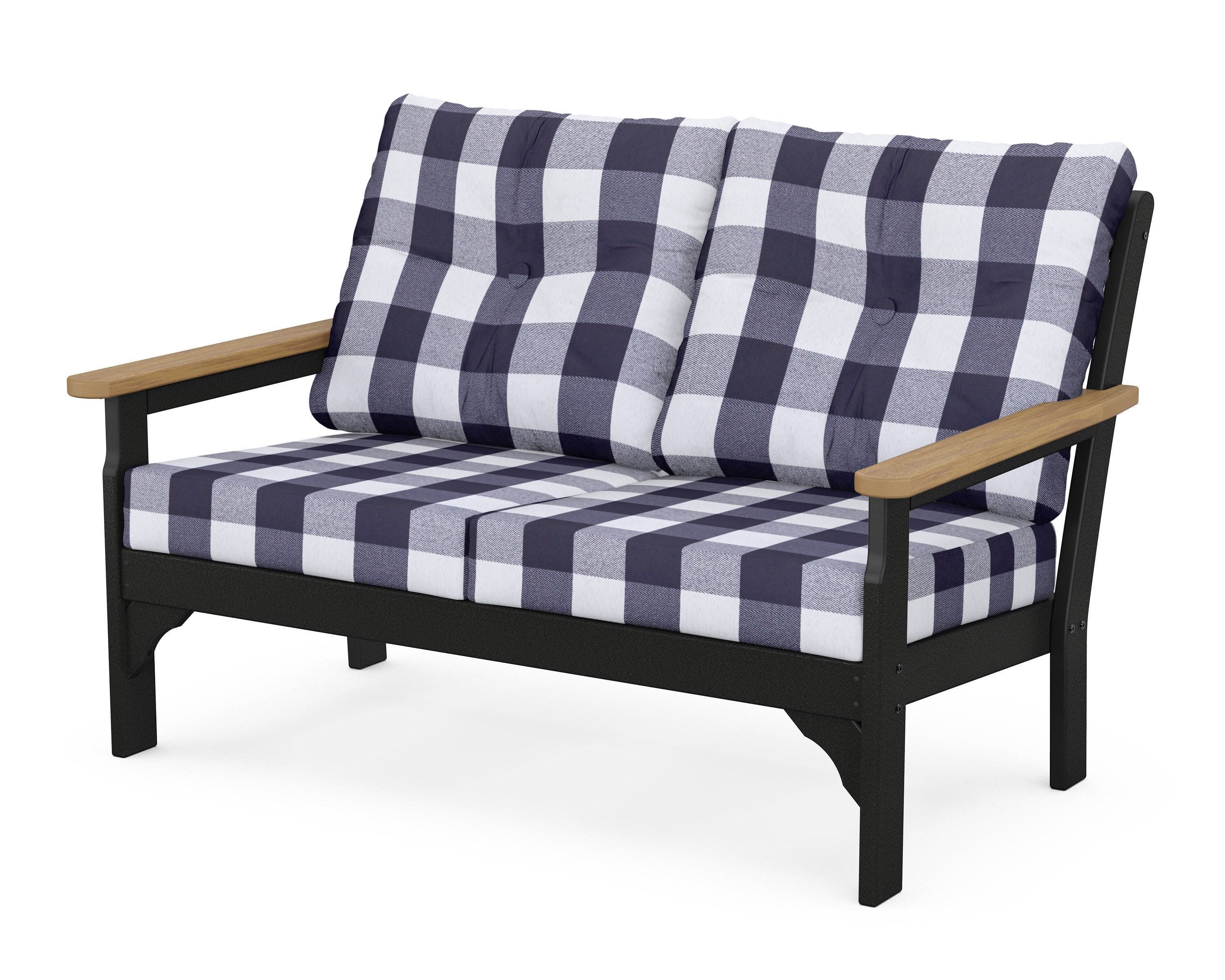 Vineyard Deep Seating Loveseat in Black / Natural / Buffalo Plaid Navy
