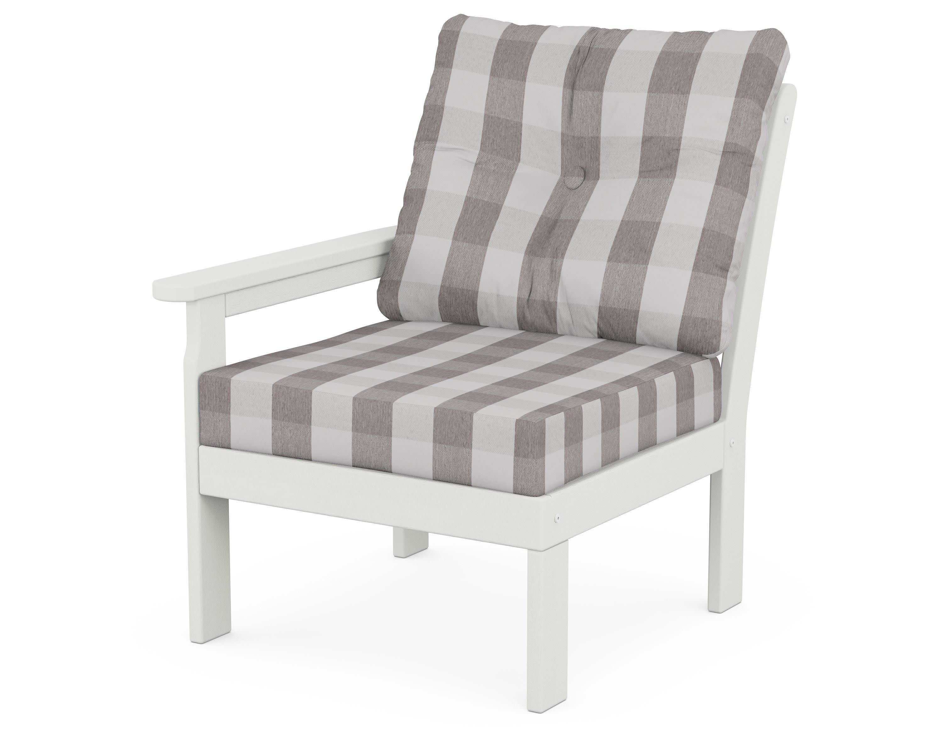 Vineyard Modular Left Arm Chair in Vintage White / Buffalo Plaid Grey Mist