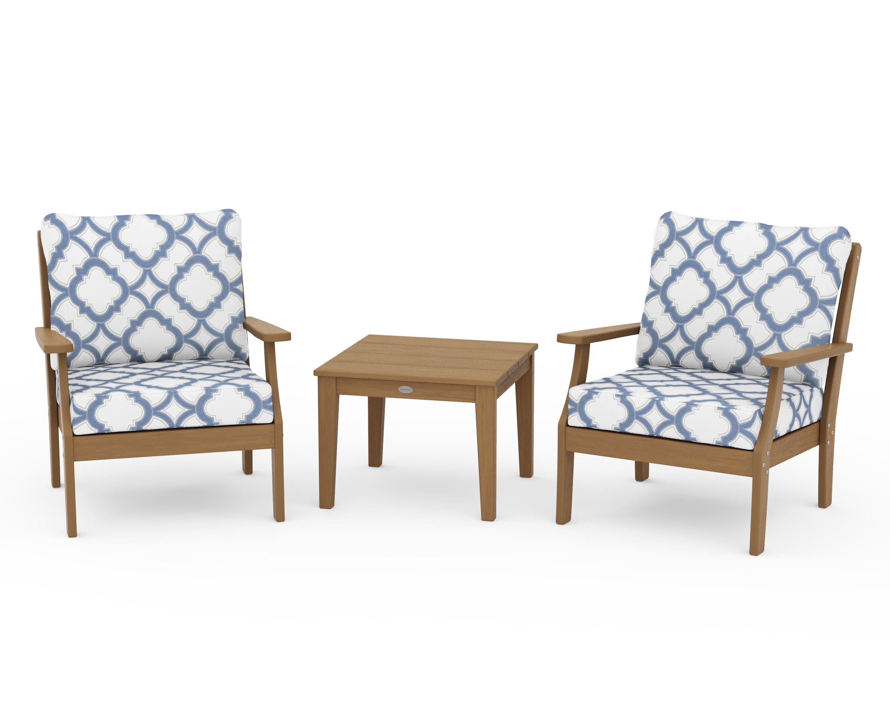 Braxton 3-Piece Deep Seating Set in Natural / Trellis Sky Blue