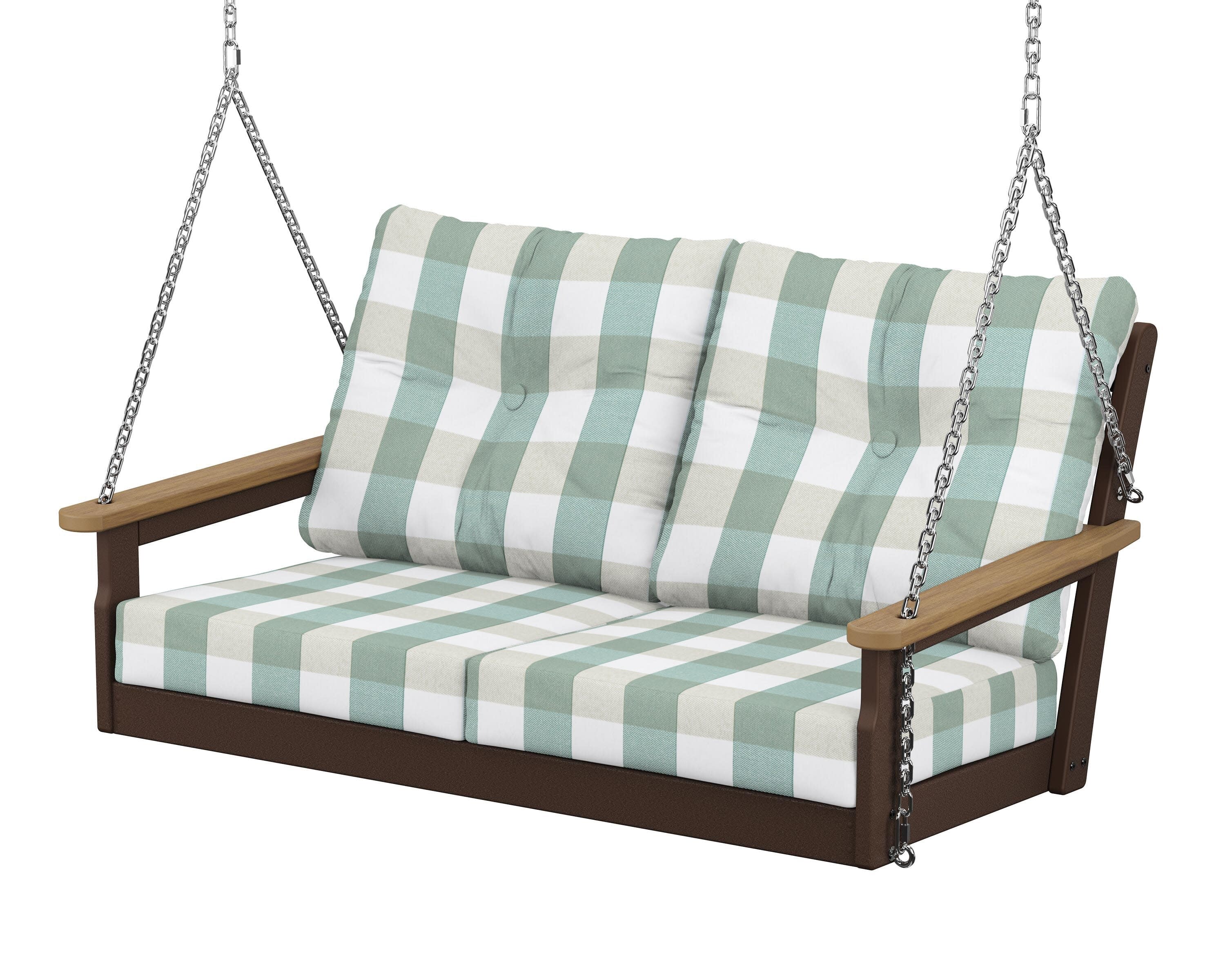 Vineyard Deep Seating Swing in Mahogany / Natural / Buffalo Plaid Glacier Spa