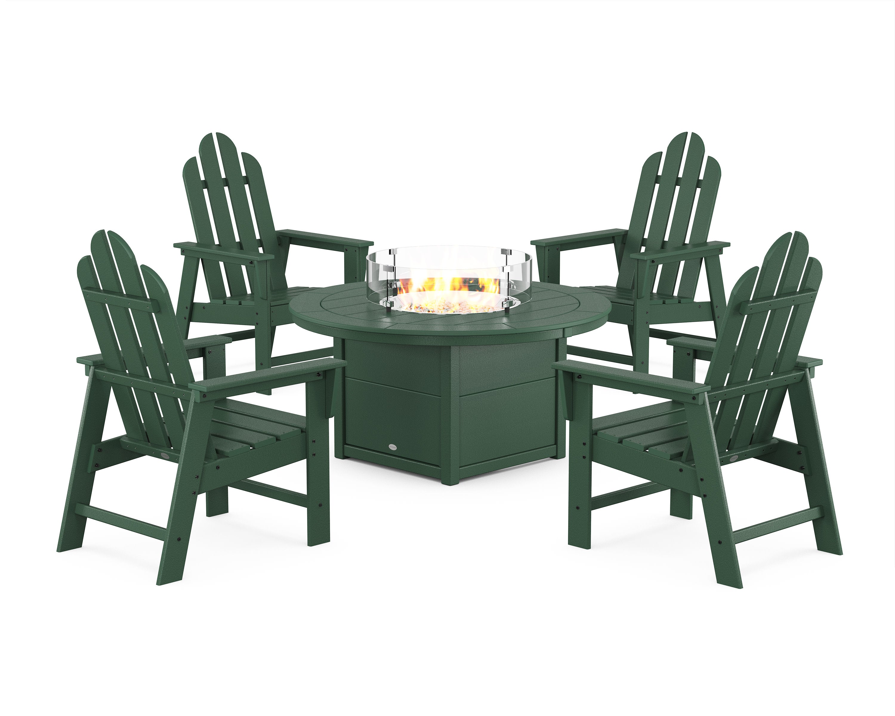 Long Island 4-Piece Upright Adirondack Conversation Set with Fire Pit Table in Green