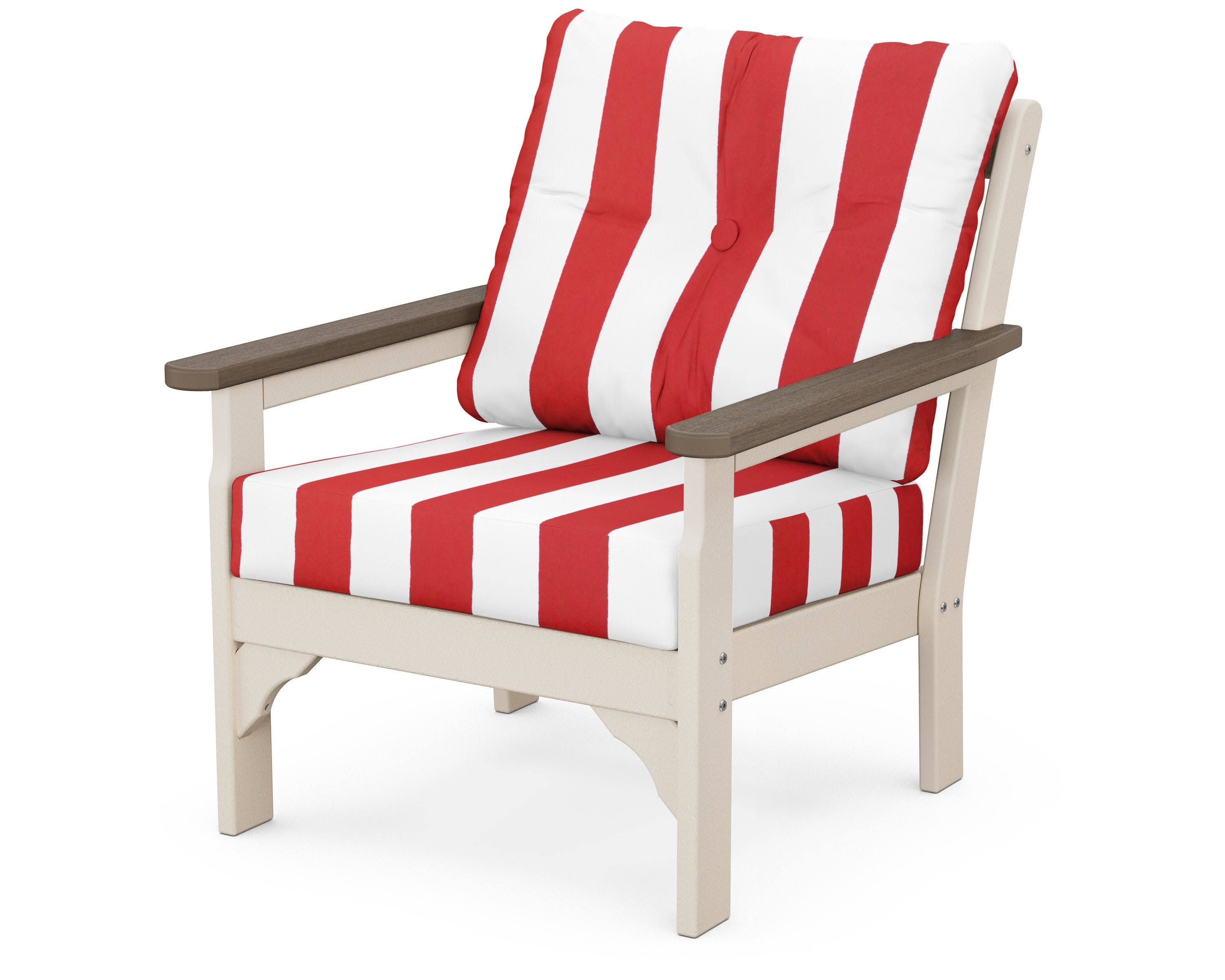 Vineyard Deep Seating Chair in Sand / Kona / Cabana Stripe Crimson