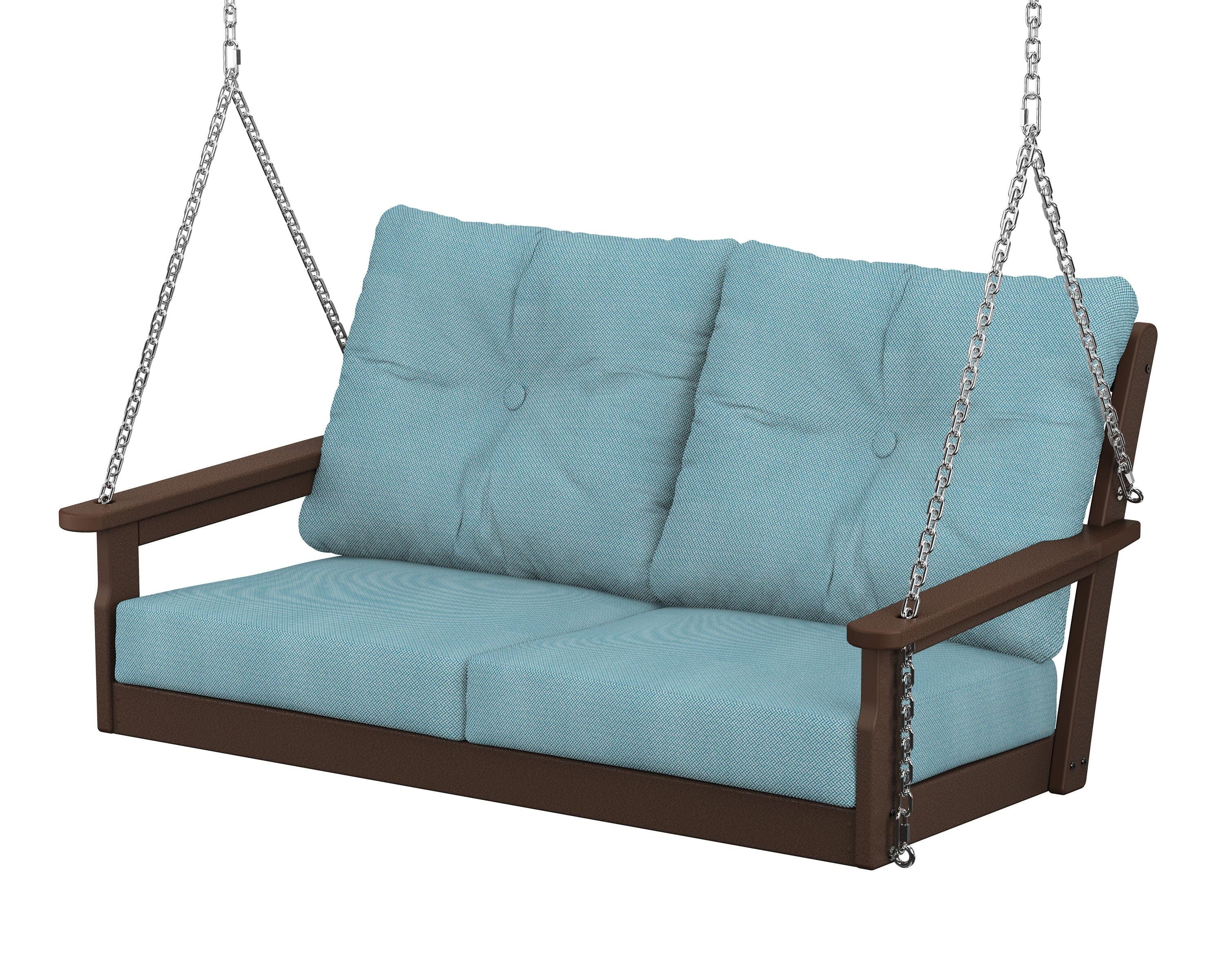 Vineyard Deep Seating Swing in Mahogany / Lattice Sky Blue