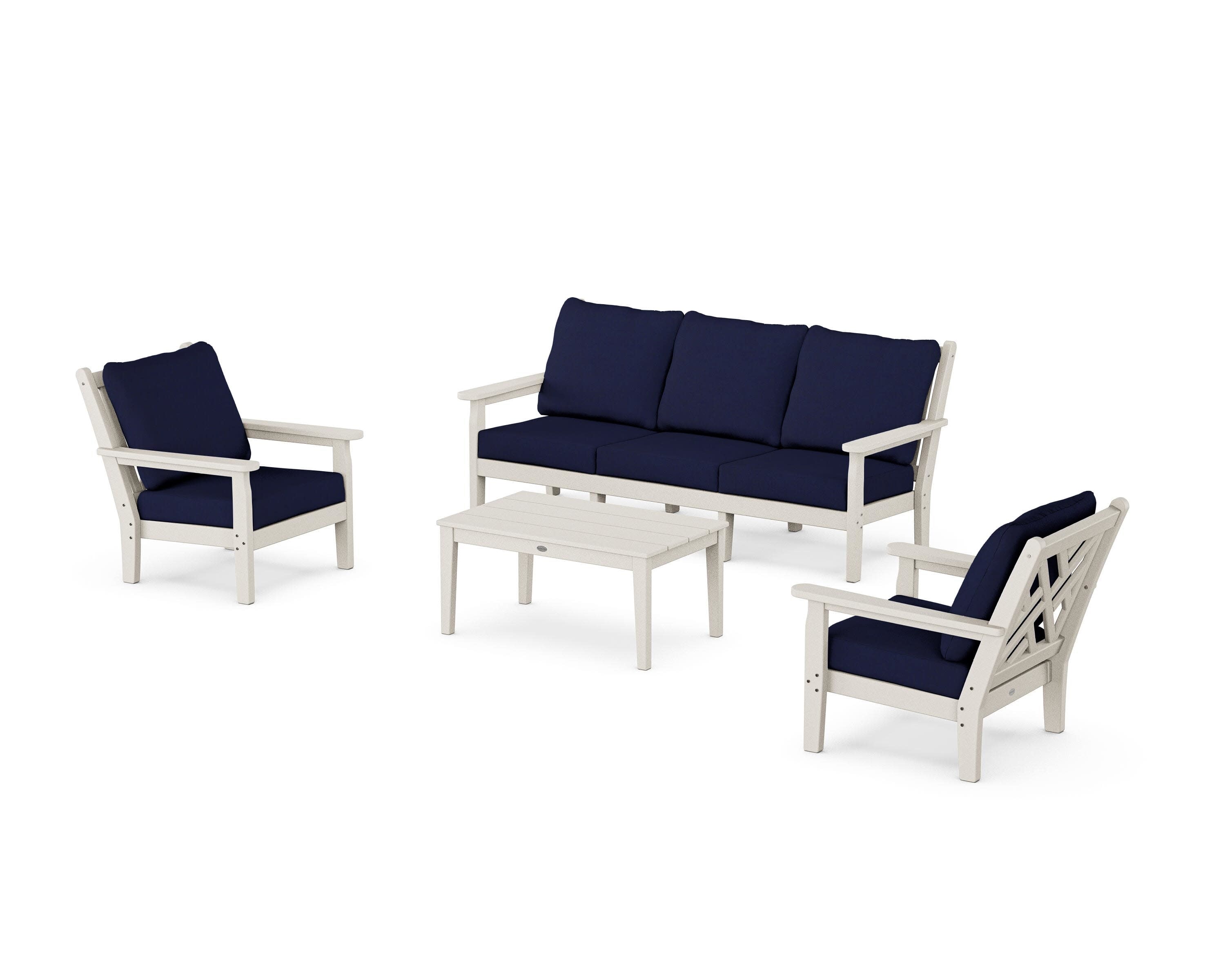 Chippendale 4-Piece Deep Seating Set with Sofa in Sand / Navy