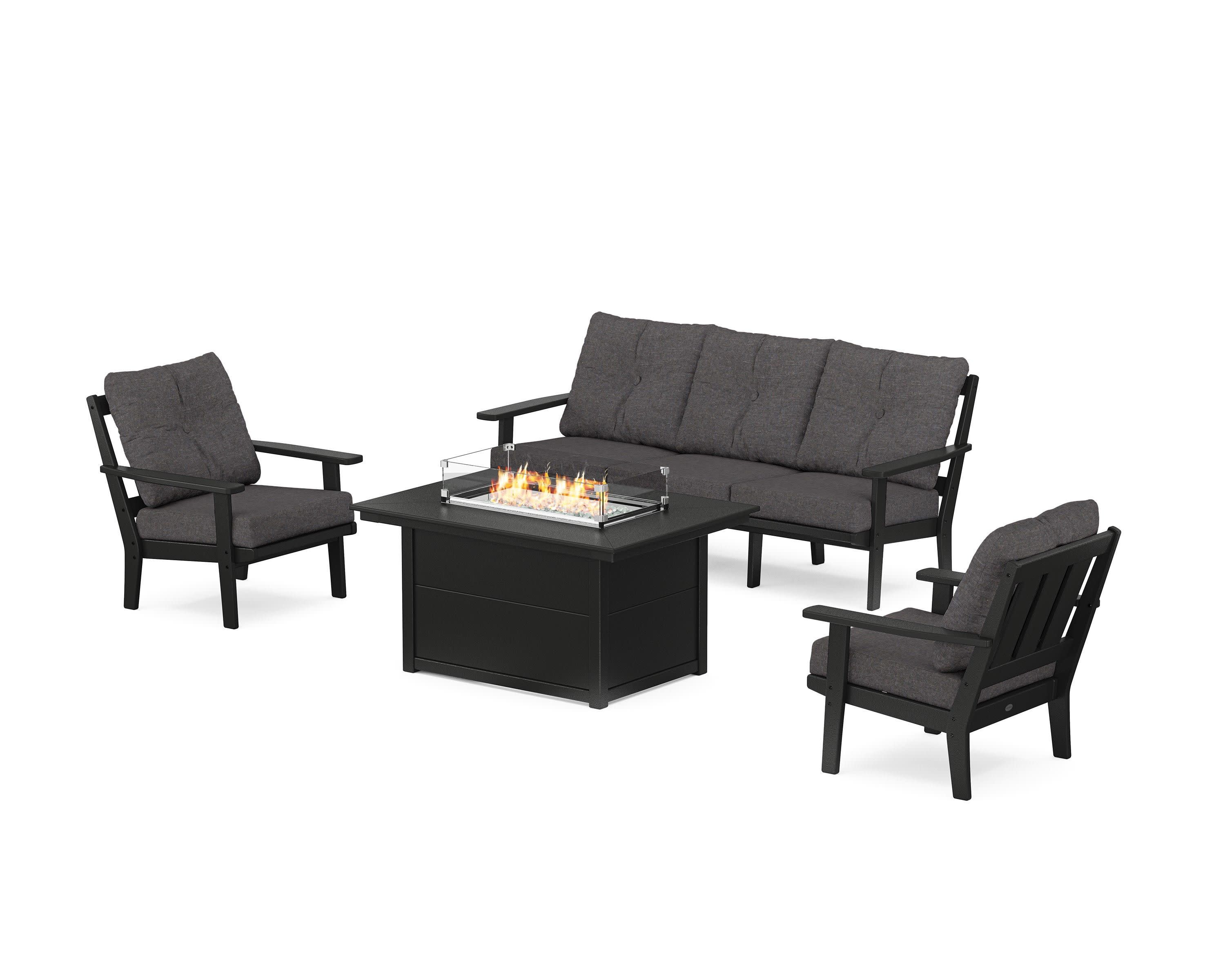 Oxford Deep Seating Fire Pit Table Set in Black / Ash Charcoal