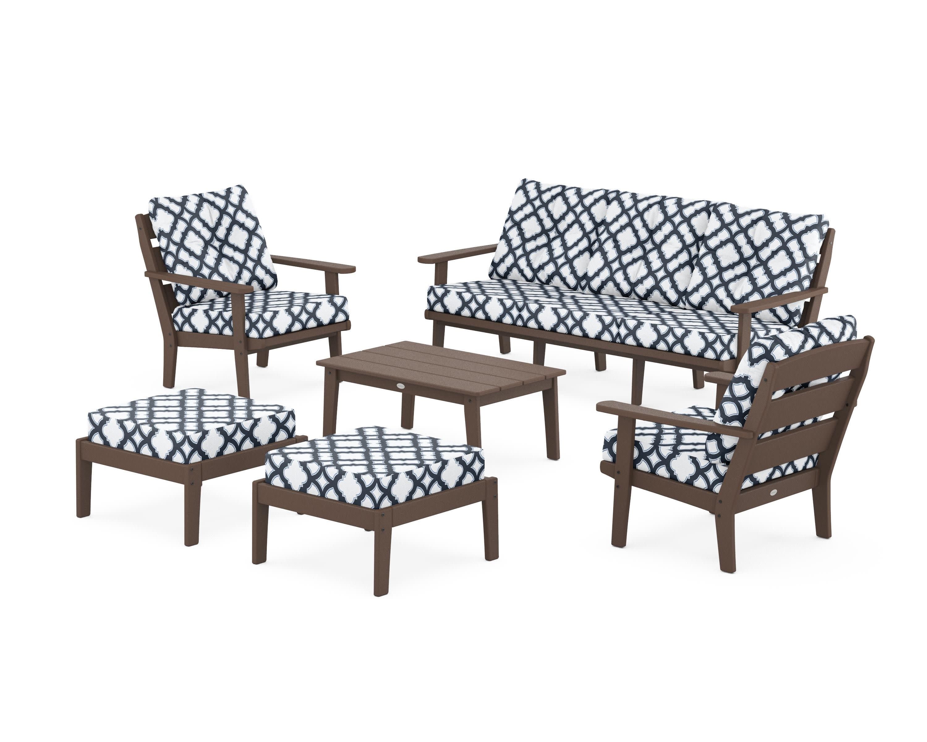 Lakeside 6-Piece Lounge Sofa Set in Mahogany / Trellis Marine Indigo
