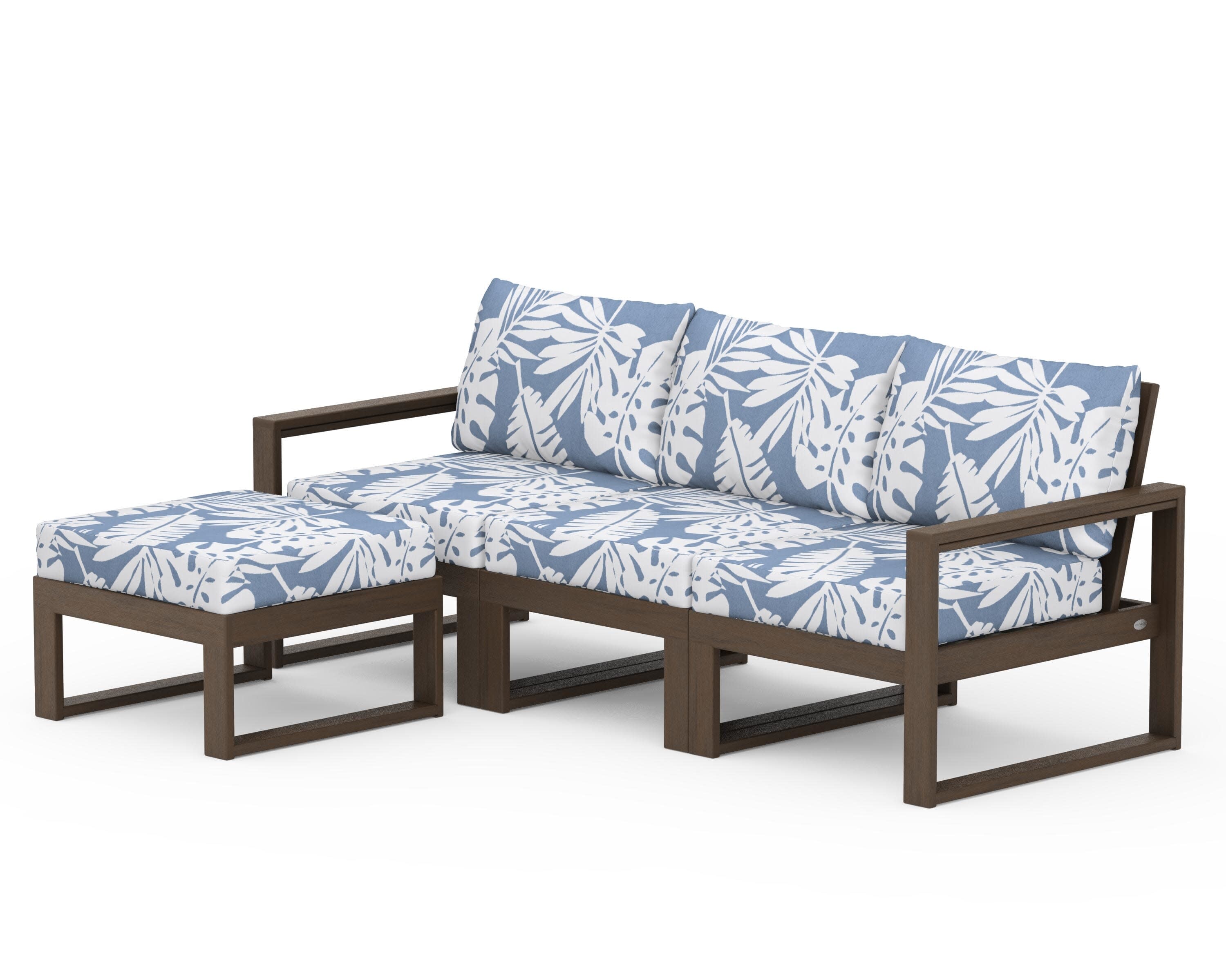 EDGE 4-Piece Modular Deep Seating Set with Ottoman in Kona / Leaf Sky Blue