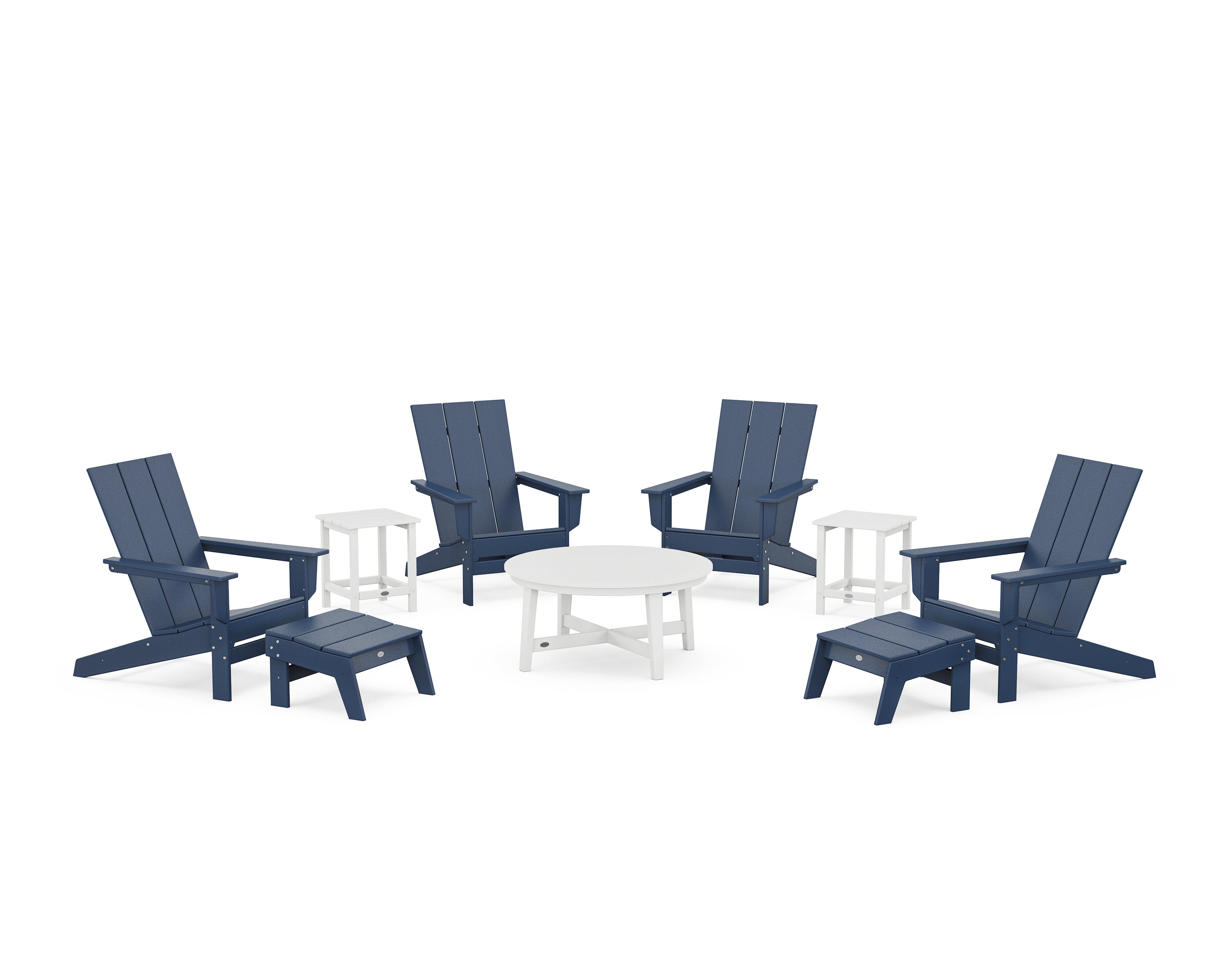 Modern Studio Adirondack 9-Piece Conversation Set in Navy / White