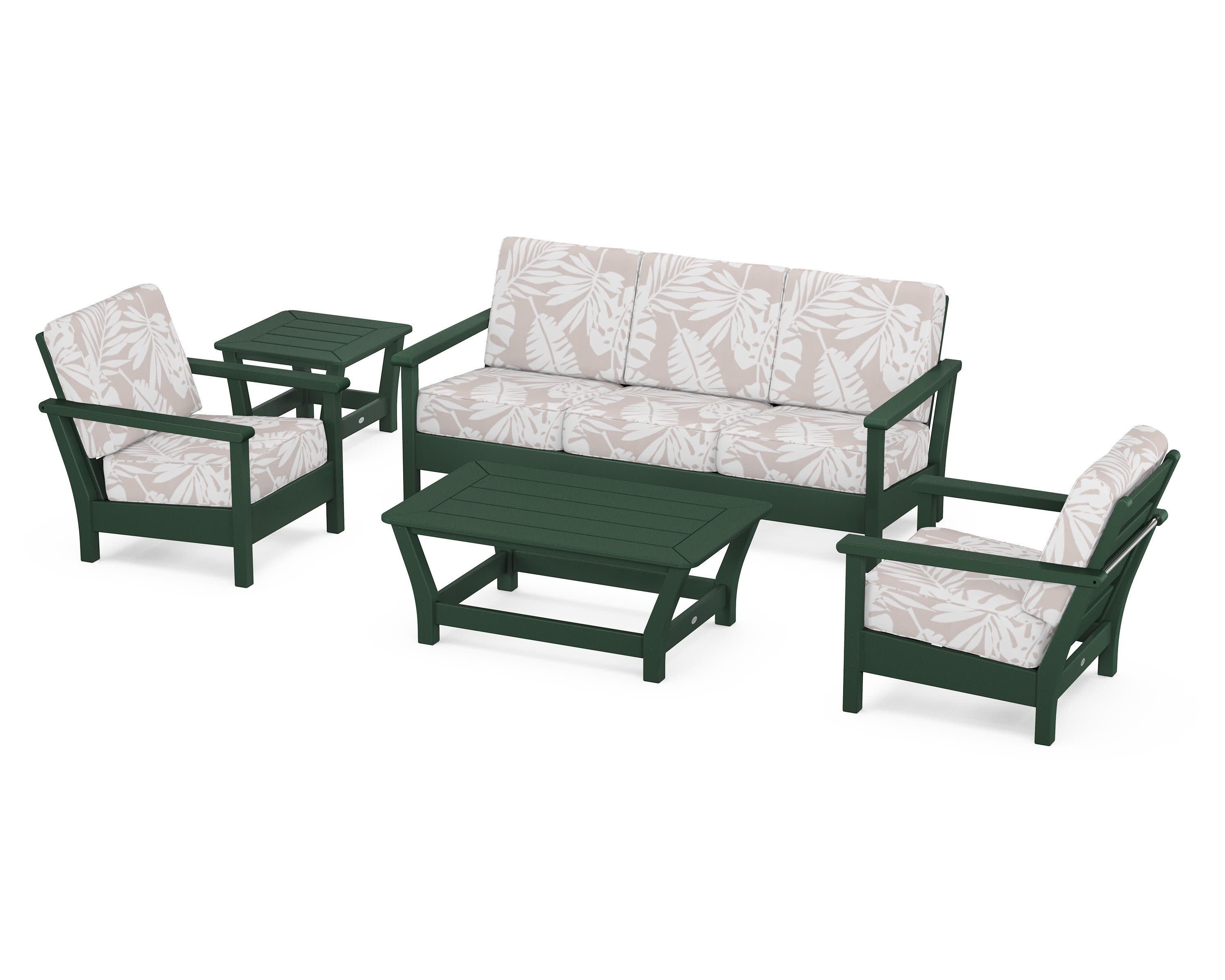 Harbour 5-Piece Deep Seating Set in Green / Leaf Dune Burlap