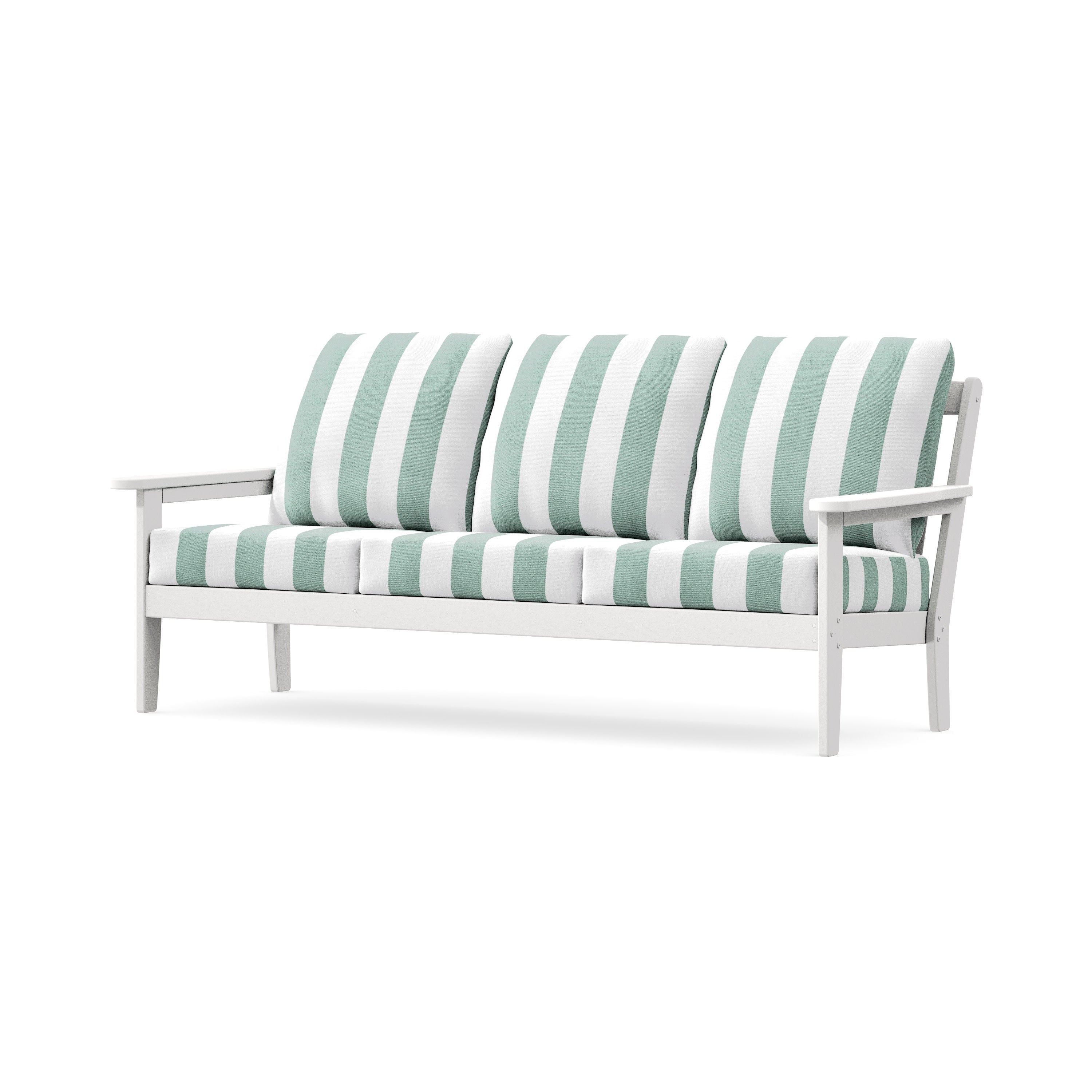 Cottage Deep Seating Sofa in White / Cabana Stripe Glacier Spa