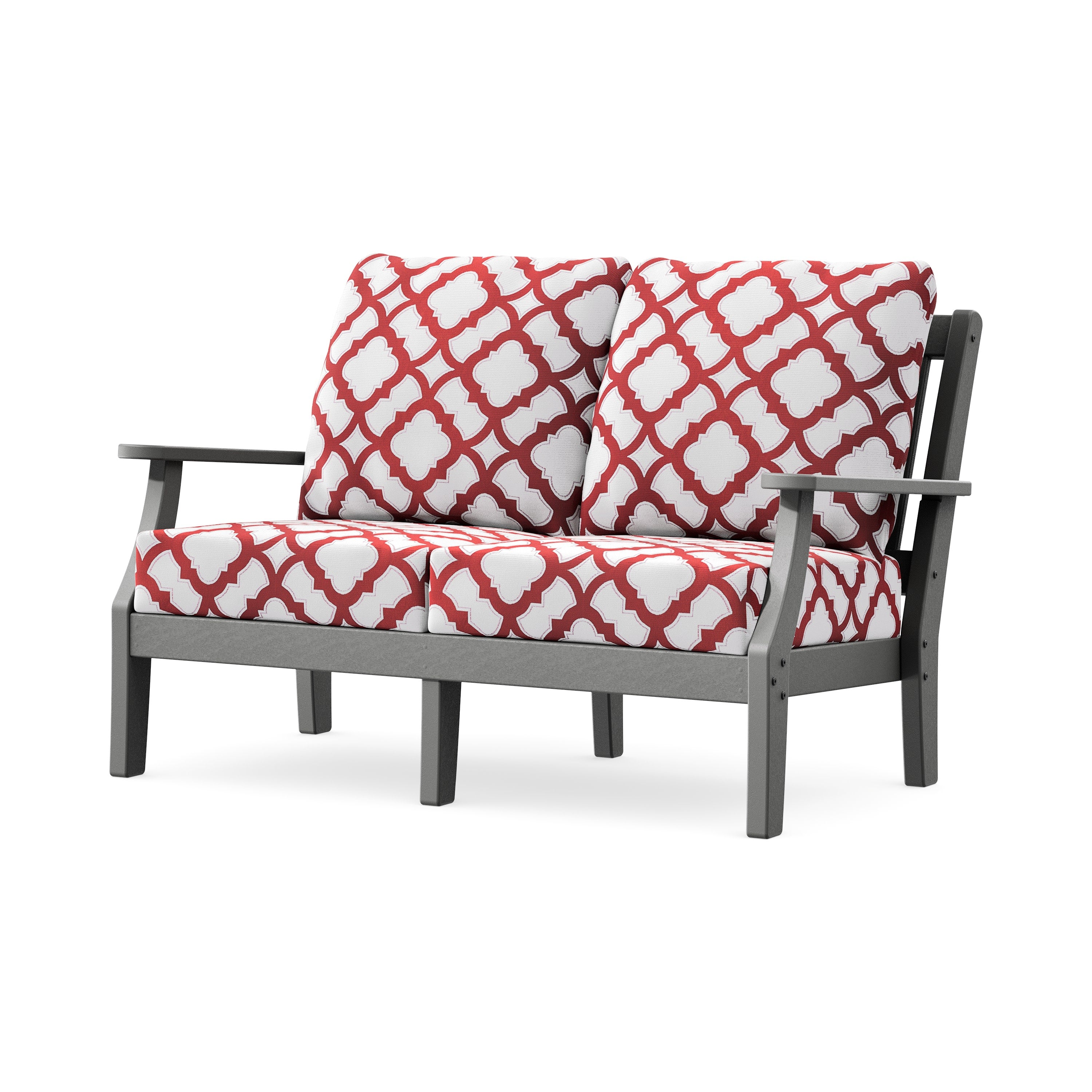 Chinoiserie Deep Seating Loveseat in Slate Grey / Trellis Crimson