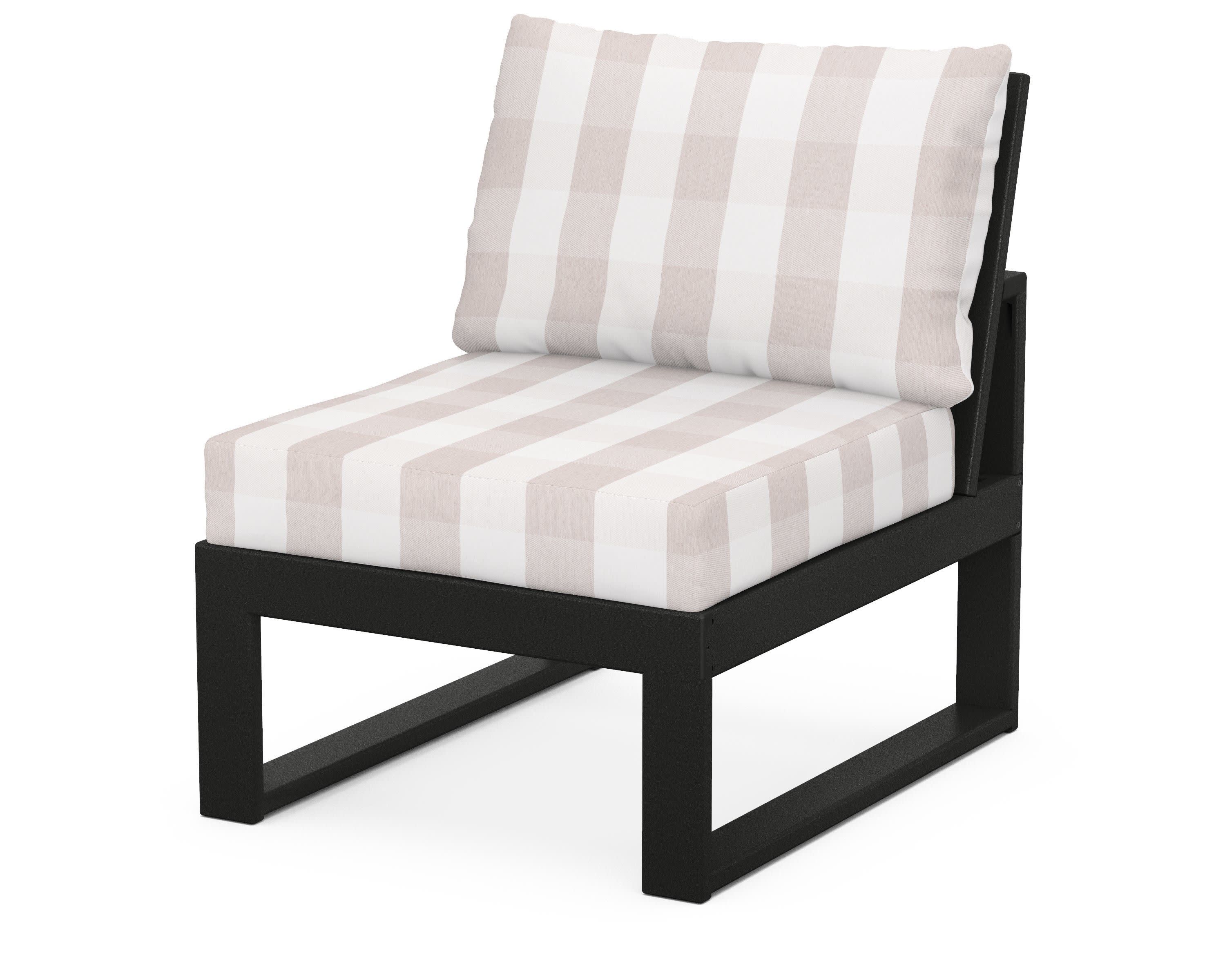 Modular Armless Chair in Black / Buffalo Plaid Dune Burlap