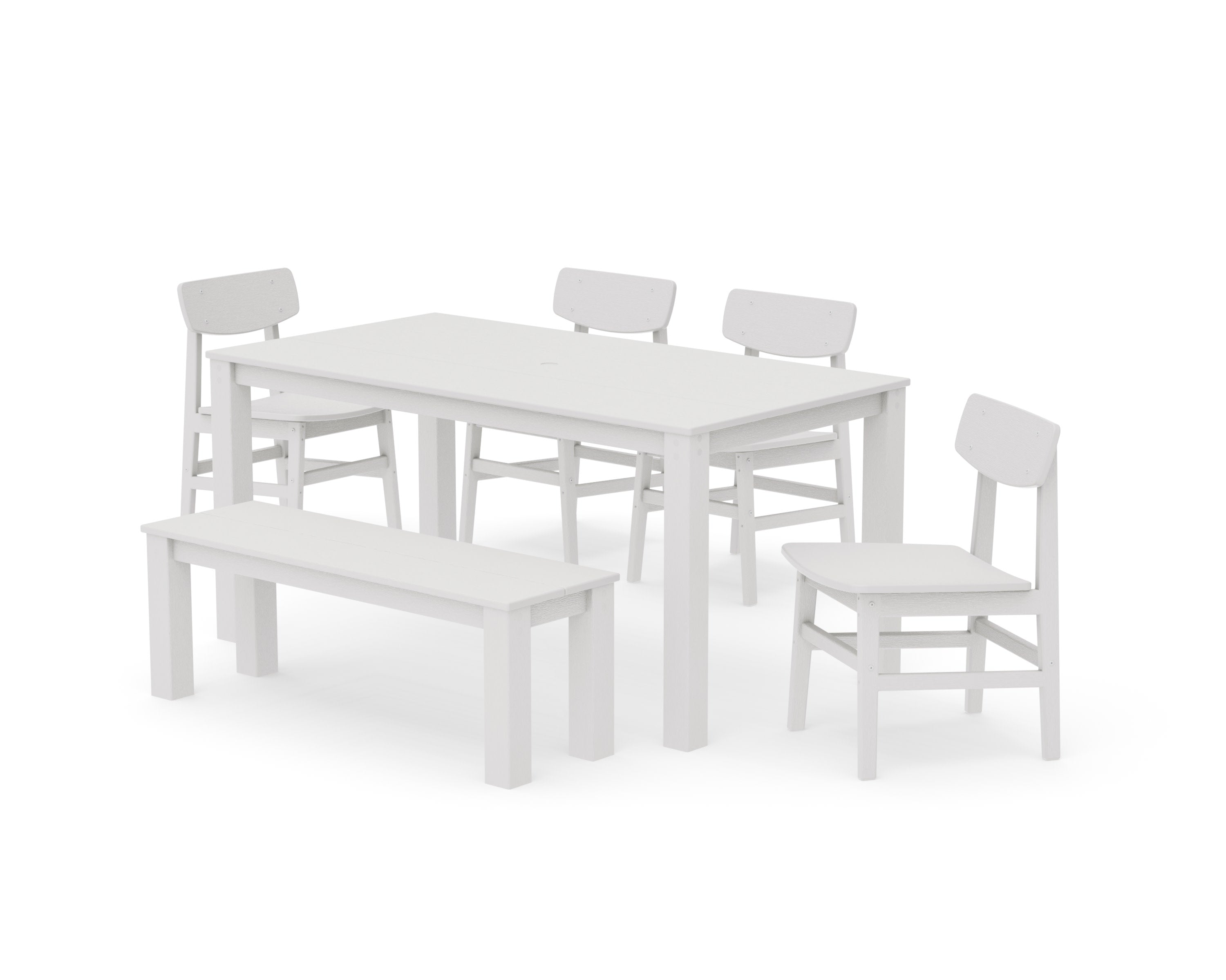 Modern Studio Urban Chair 6-Piece Parsons Dining Set with Bench in Vintage White