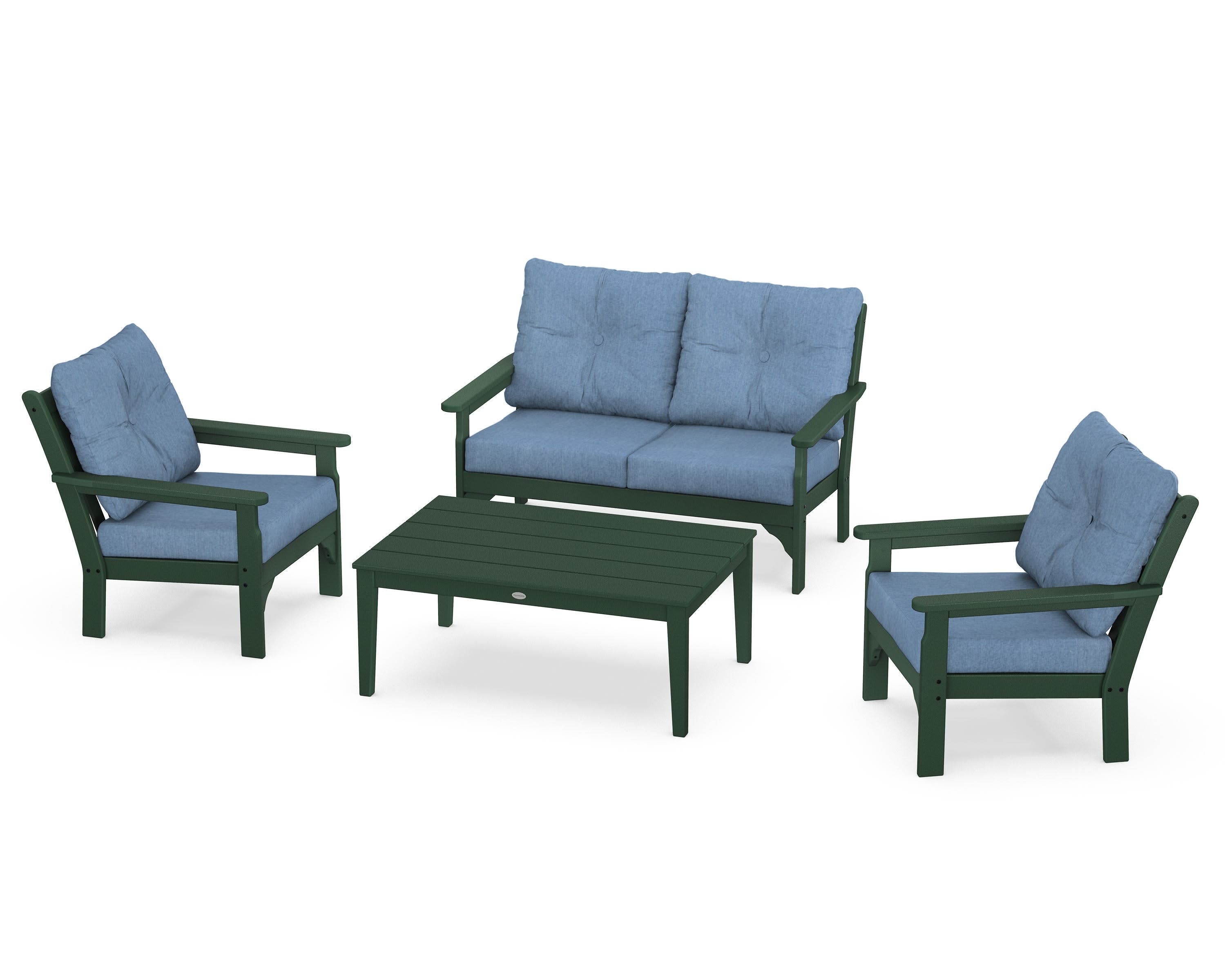 Vineyard 4-Piece Deep Seating Set in Green / Sky Blue