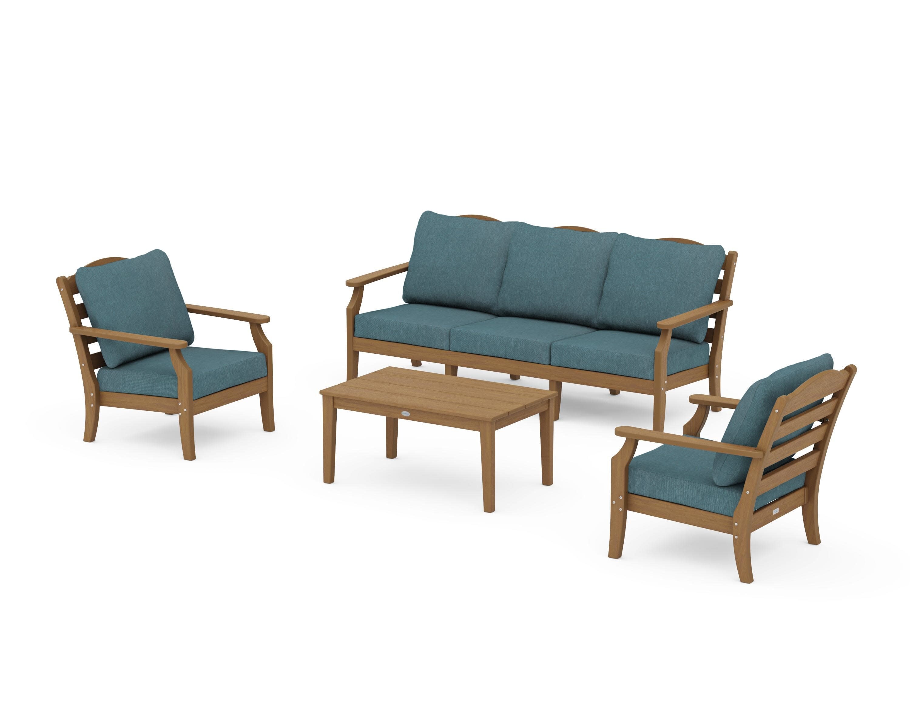 Savannah 4-Piece Deep Seating Set with Sofa in Natural / Ocean Teal