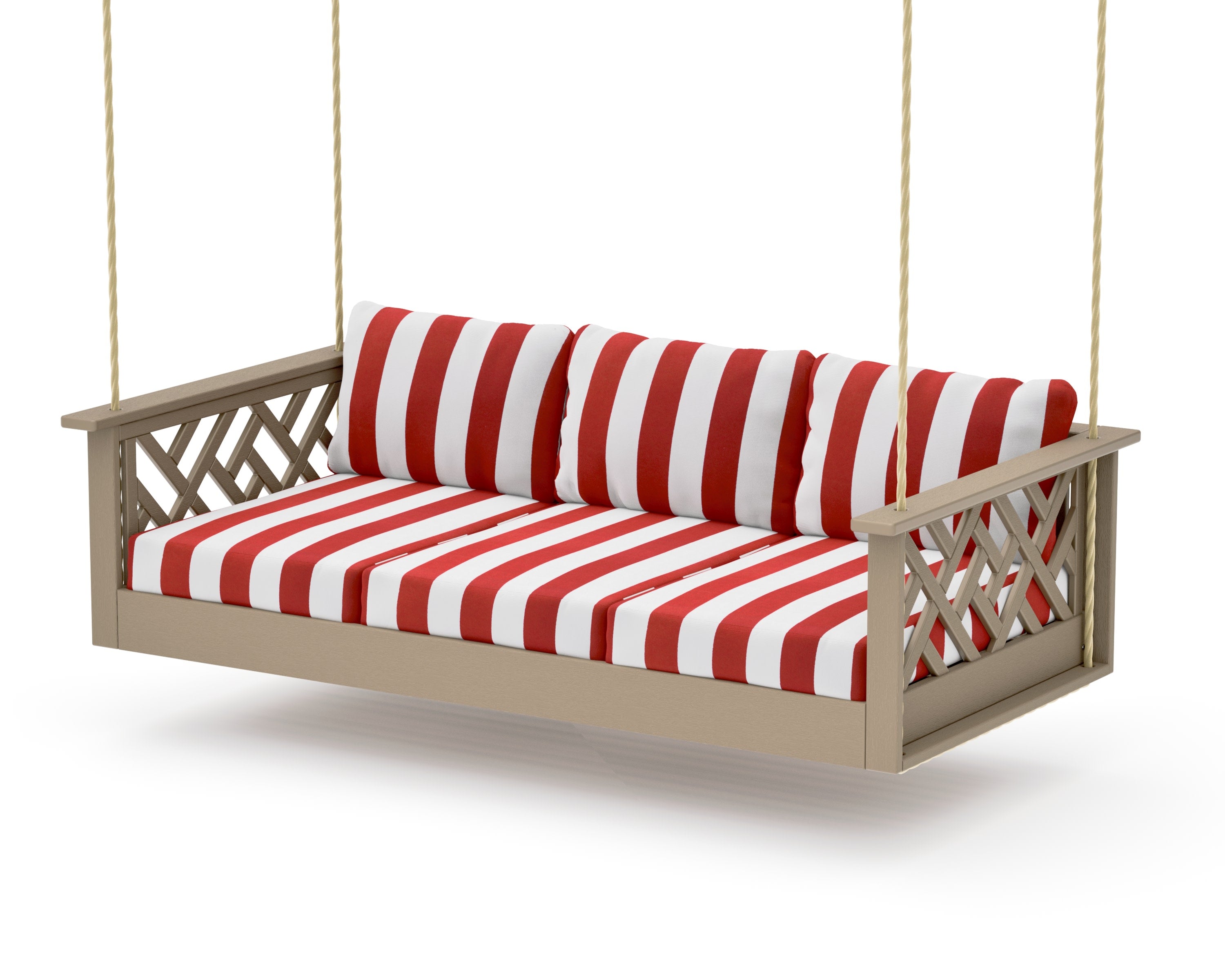 Chippendale Daybed Swing in Vintage Sahara / Cabana Stripe Crimson