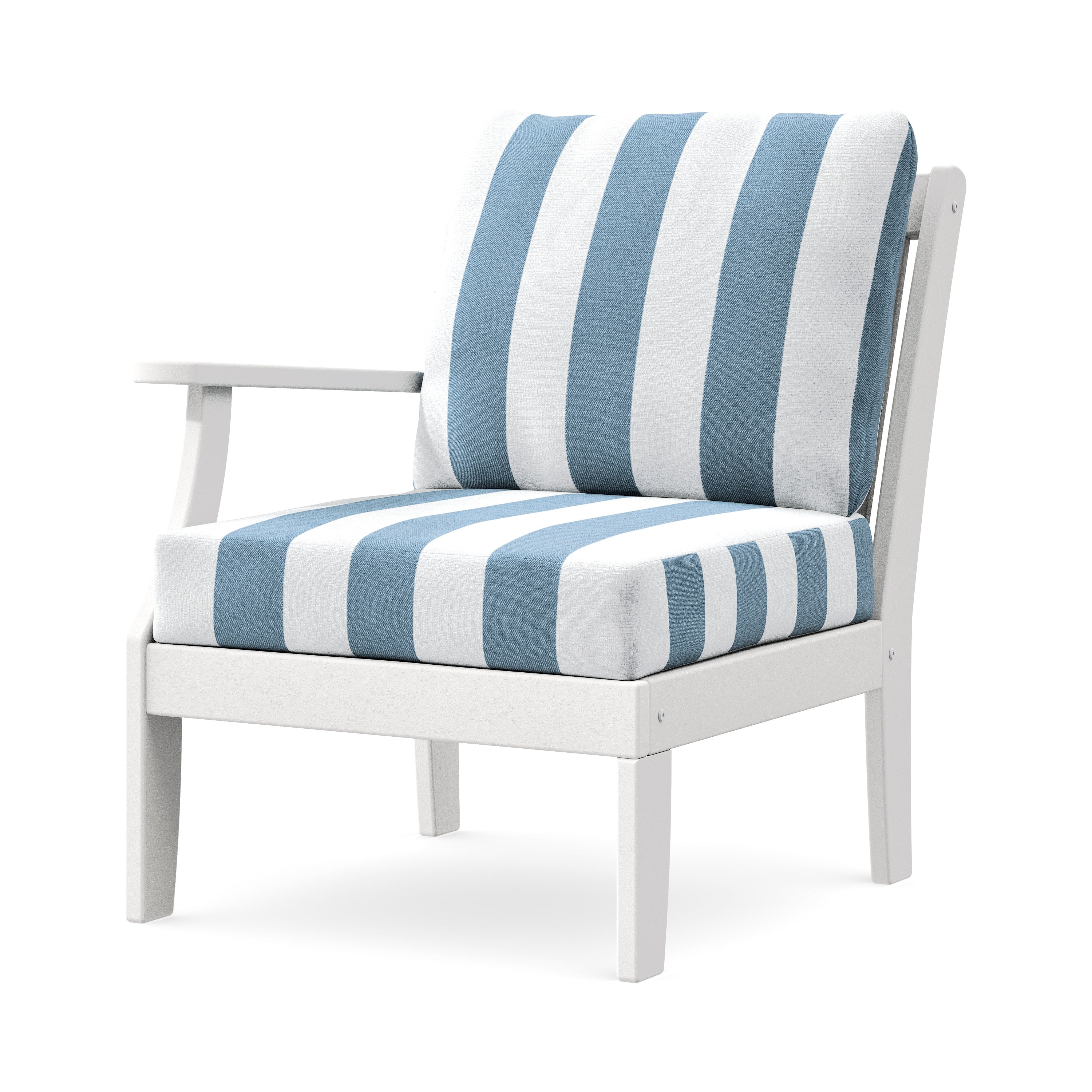 Braxton Modular Left Arm Chair in White / Cabana Stripe Sky Blue
