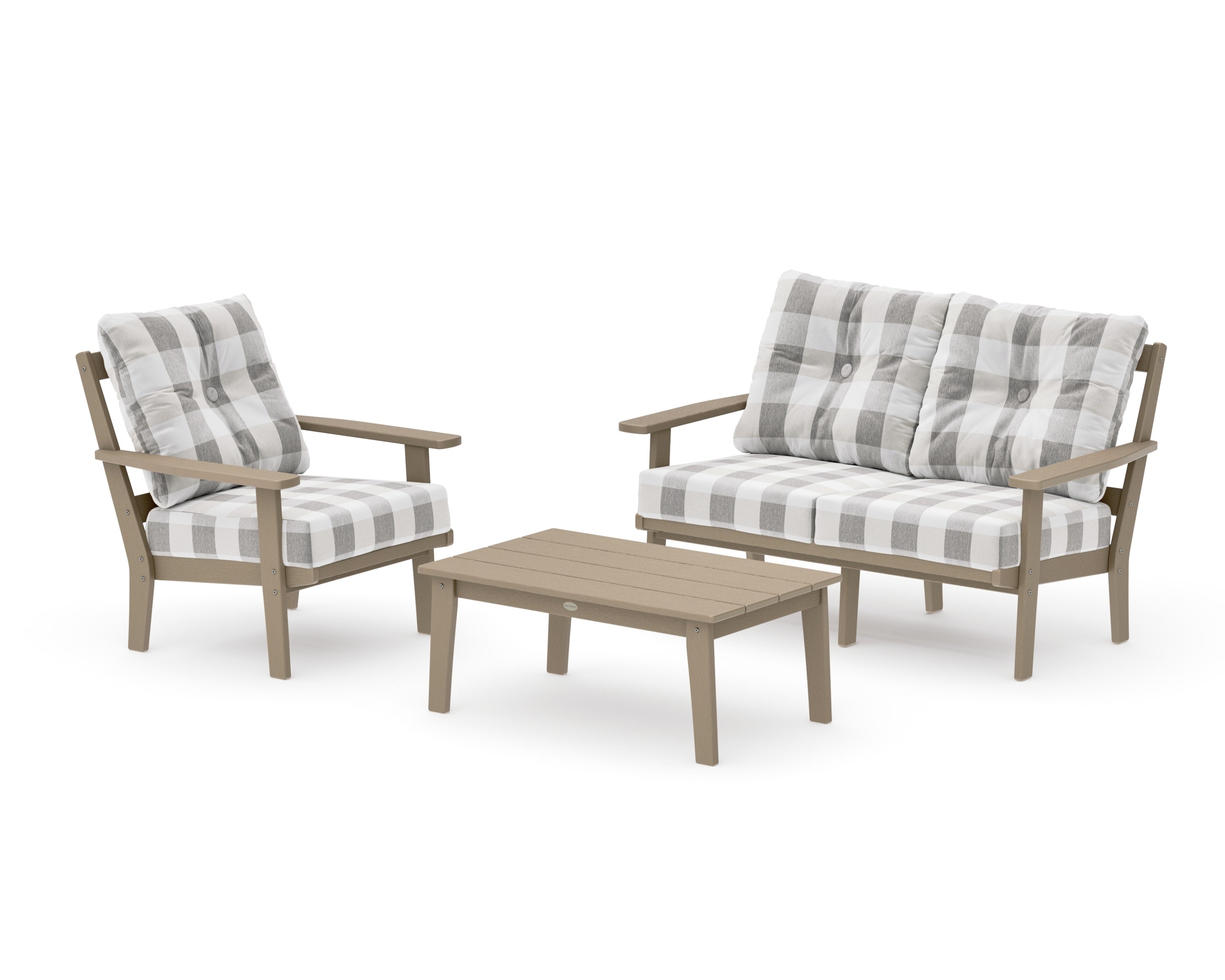 Oxford 3-Piece Deep Seating Set with Loveseat in Vintage Sahara / Buffalo Plaid Grey Mist