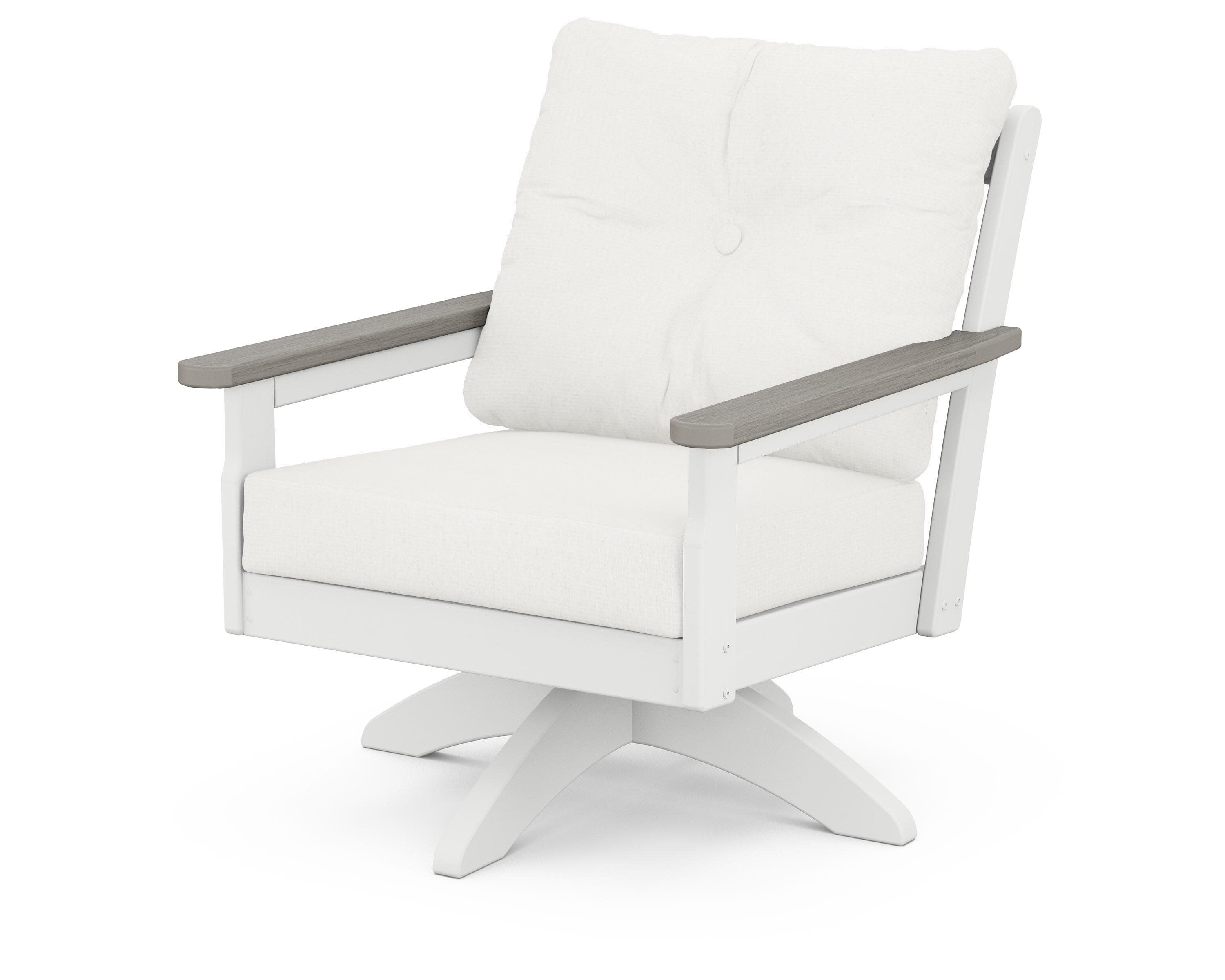 Vineyard Deep Seating Swivel Chair in White / Driftwood / Natural Linen