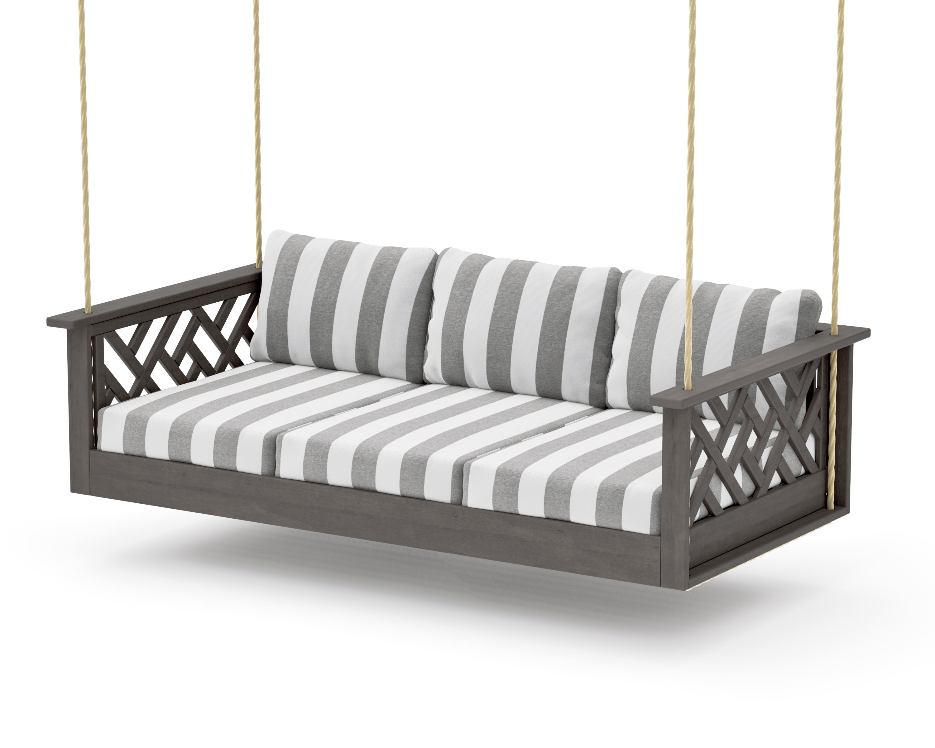 Chippendale Daybed Swing in Driftwood / Cabana Stripe Grey Mist