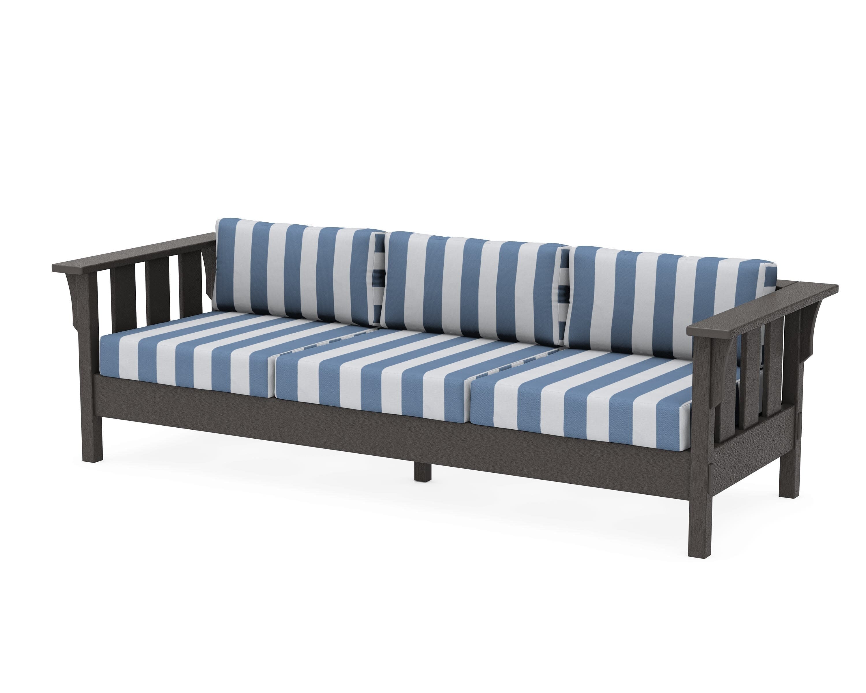 Acadia Deep Seating Sofa in Vintage Coffee / Cabana Stripe Sky Blue