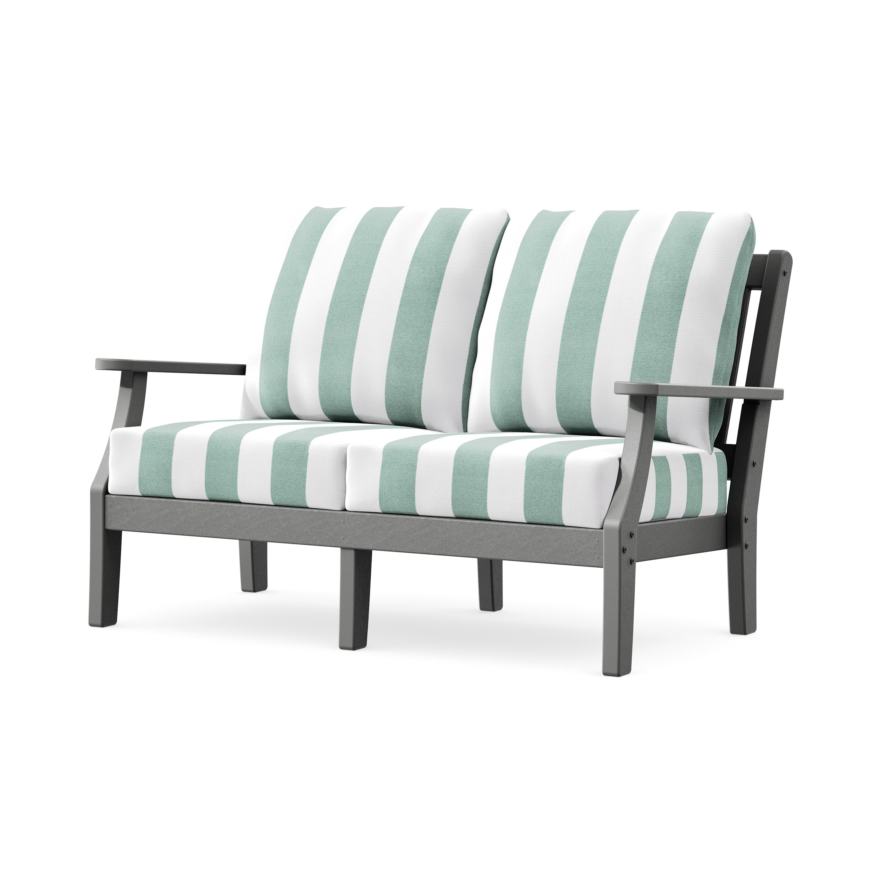 Chinoiserie Deep Seating Loveseat in Slate Grey / Cabana Stripe Glacier Spa