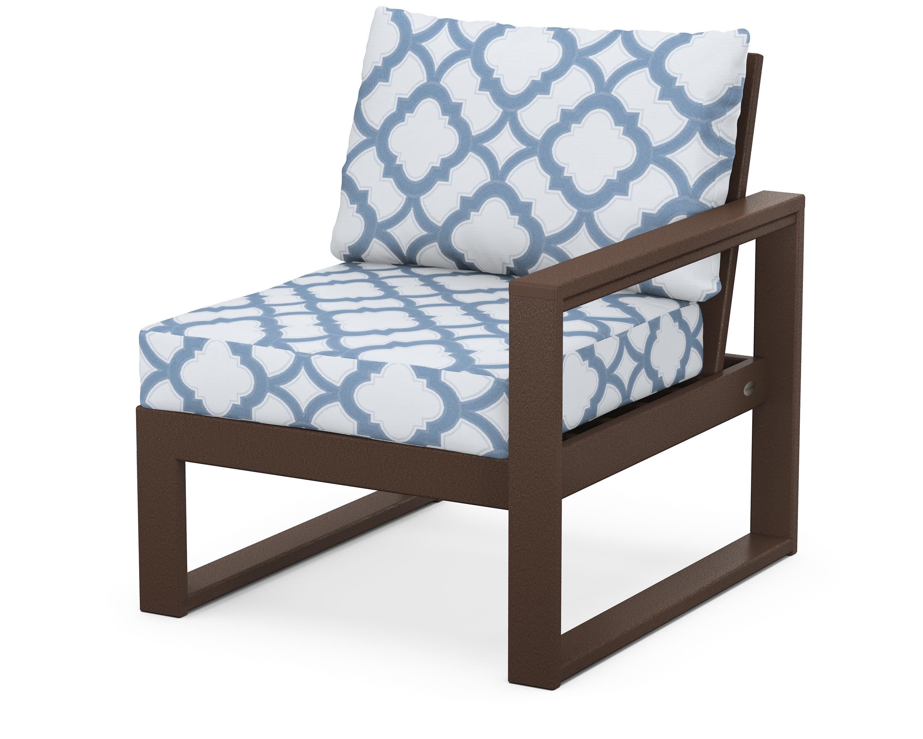 EDGE Modular Right Arm Chair in Mahogany / Trellis Sky Blue