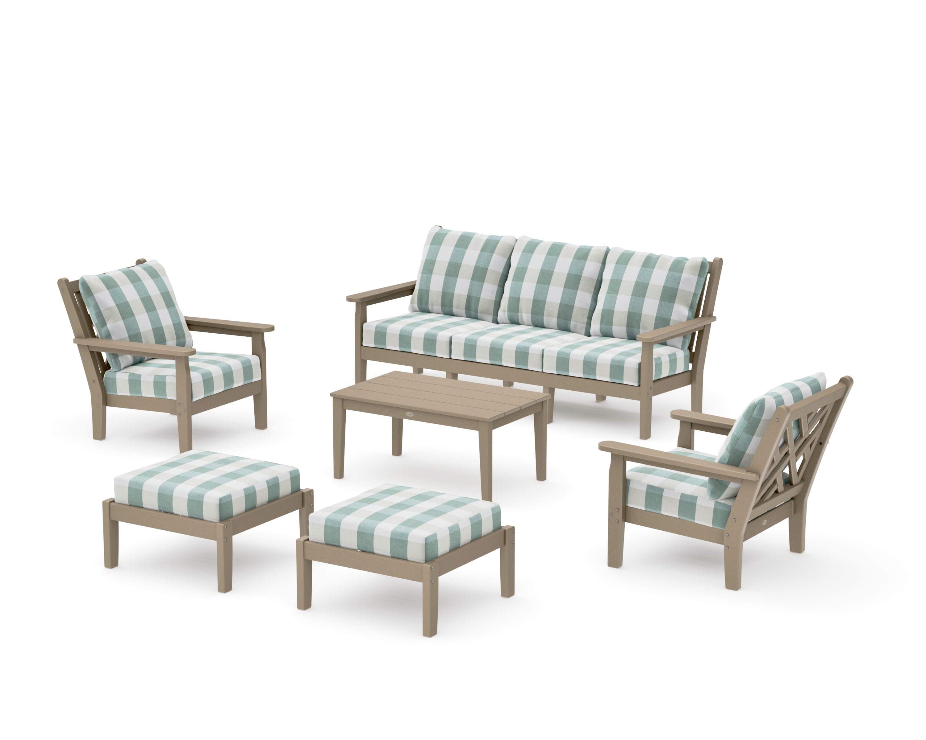 Chippendale 6-Piece Lounge Sofa Set in Vintage Sahara / Buffalo Plaid Glacier Spa