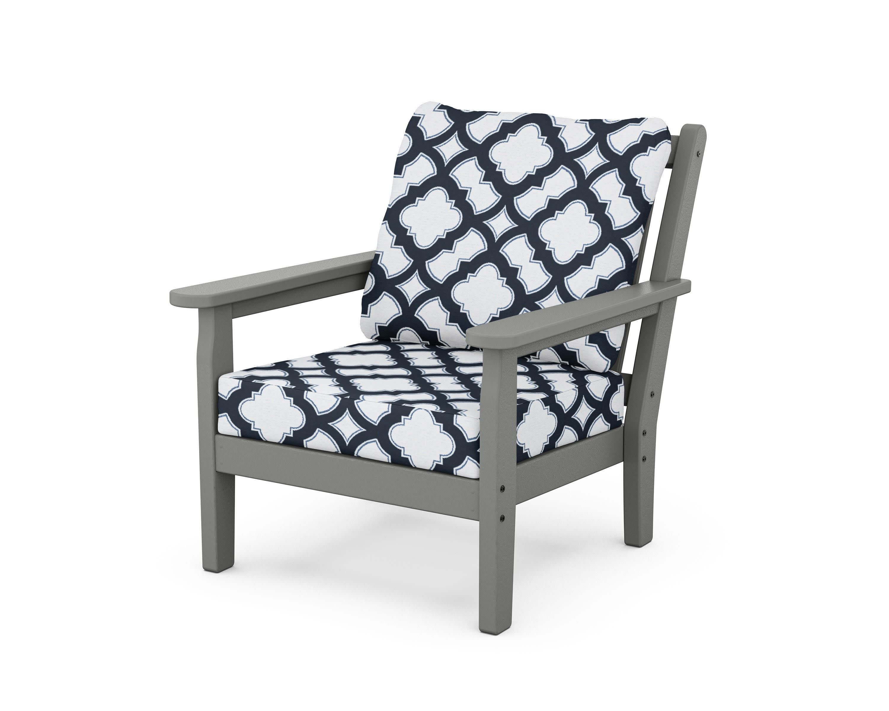 Chippendale Deep Seating Chair in Slate Grey / Trellis Marine Indigo